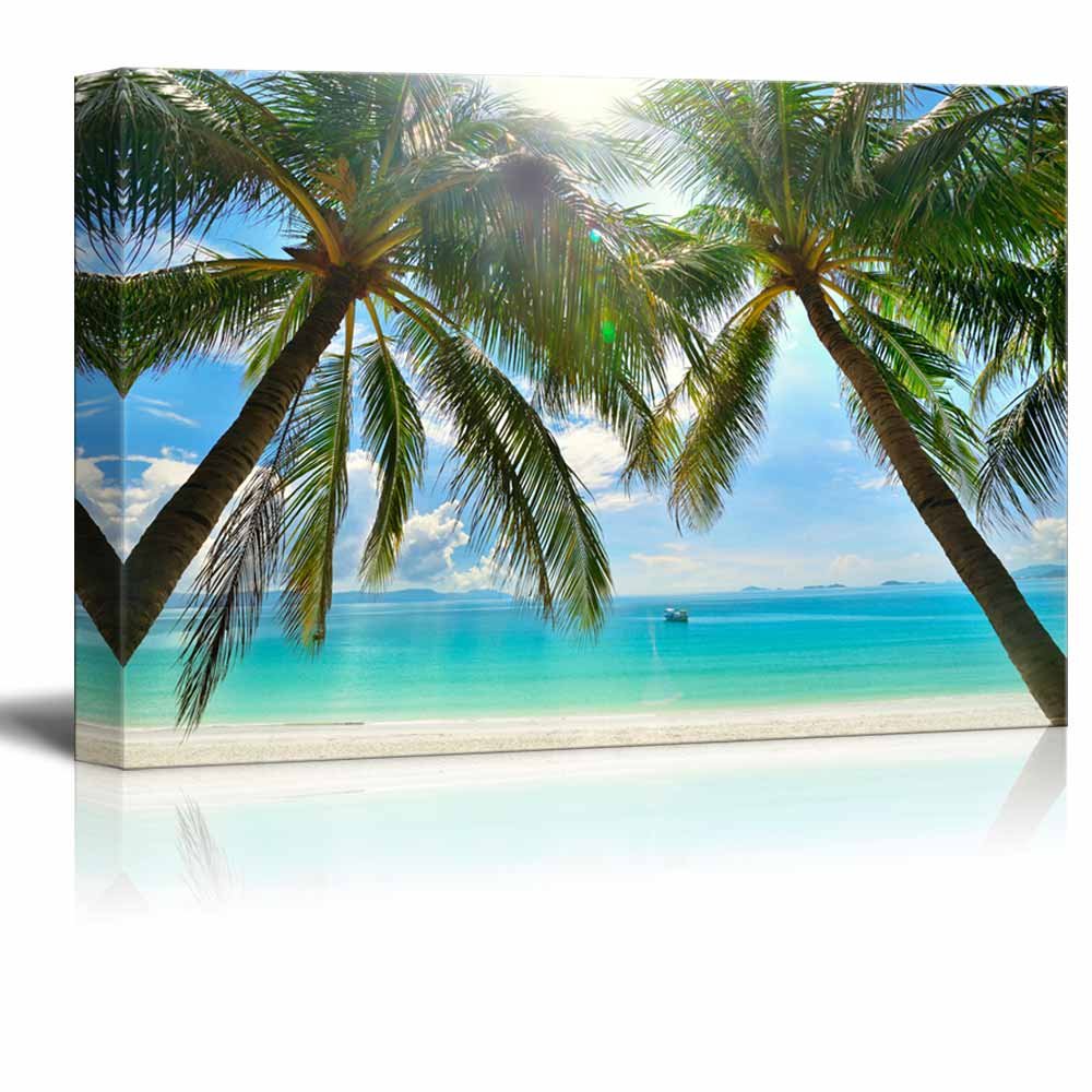 Beautiful Scenery Landscape Sunny Beach With Palm Trees On A Tropical Island - Canvas Art Wall Art - 24'' X 36''