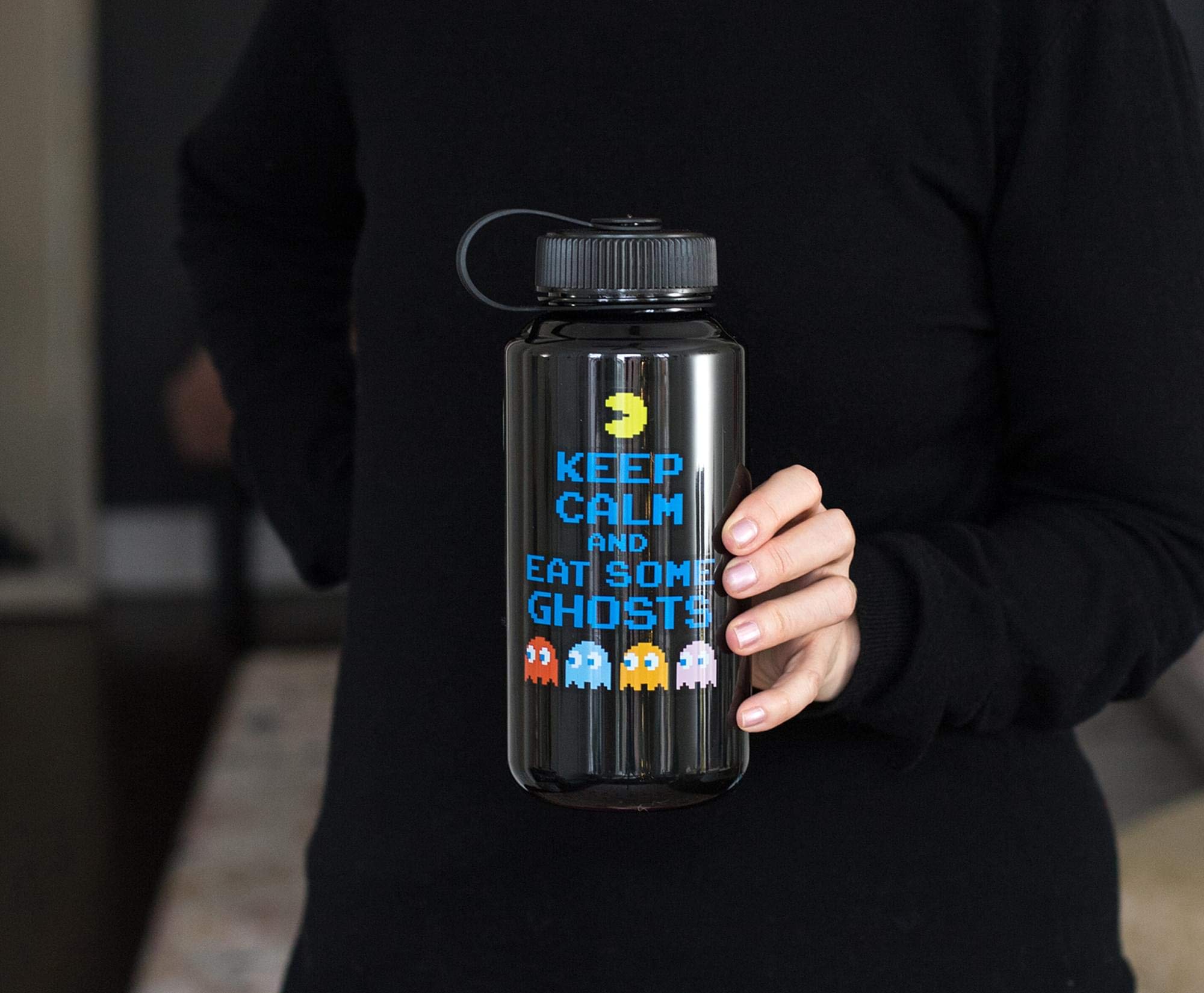 Pac-Man ''Keep Calm And Eat Some Ghosts'' Plastic Water Bottle | Holds 32 Ounces