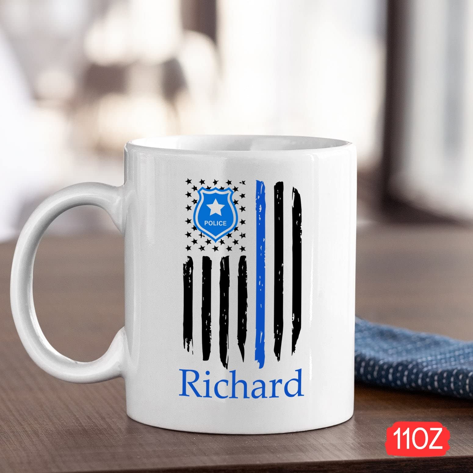 Personalized Law Enforcement Gifts, Thin Blue Line Flag Mug, Custom Police Officer Mug With Name, Cop Mug, Police Mug Gift For O