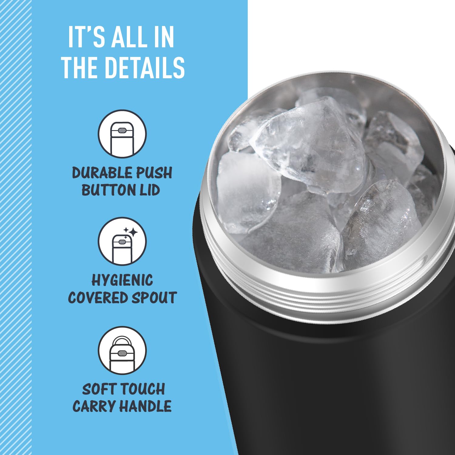 Thermos Funtainer 16 Ounce Stainless Steel Vacuum Insulated Bottle With Wide Spout Lid, Black Matte