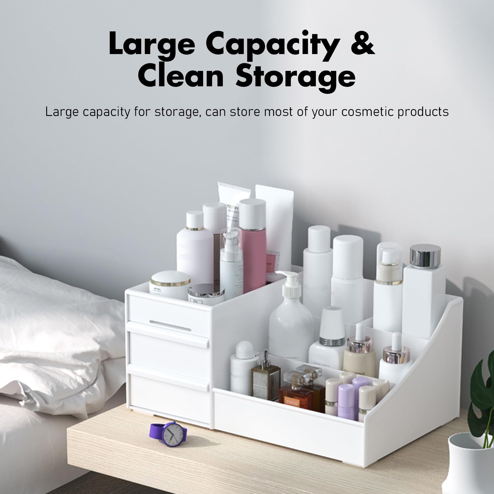 Aloxe Cosmetic Organizer Box Drawers Storage Plastic Stationary Box | Make Up Organiser For Women White