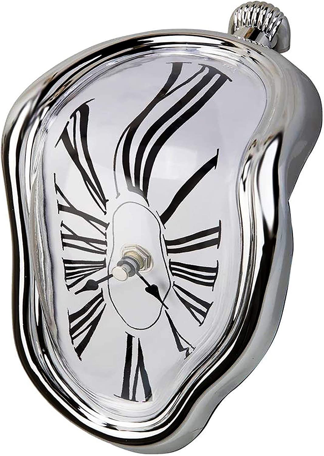 Melting Clock For Desk Shelf Home Decor Office Melted Design Decorative Wall Clock - 4.5 W X 7 H - Silver - Analog Roman Numberi