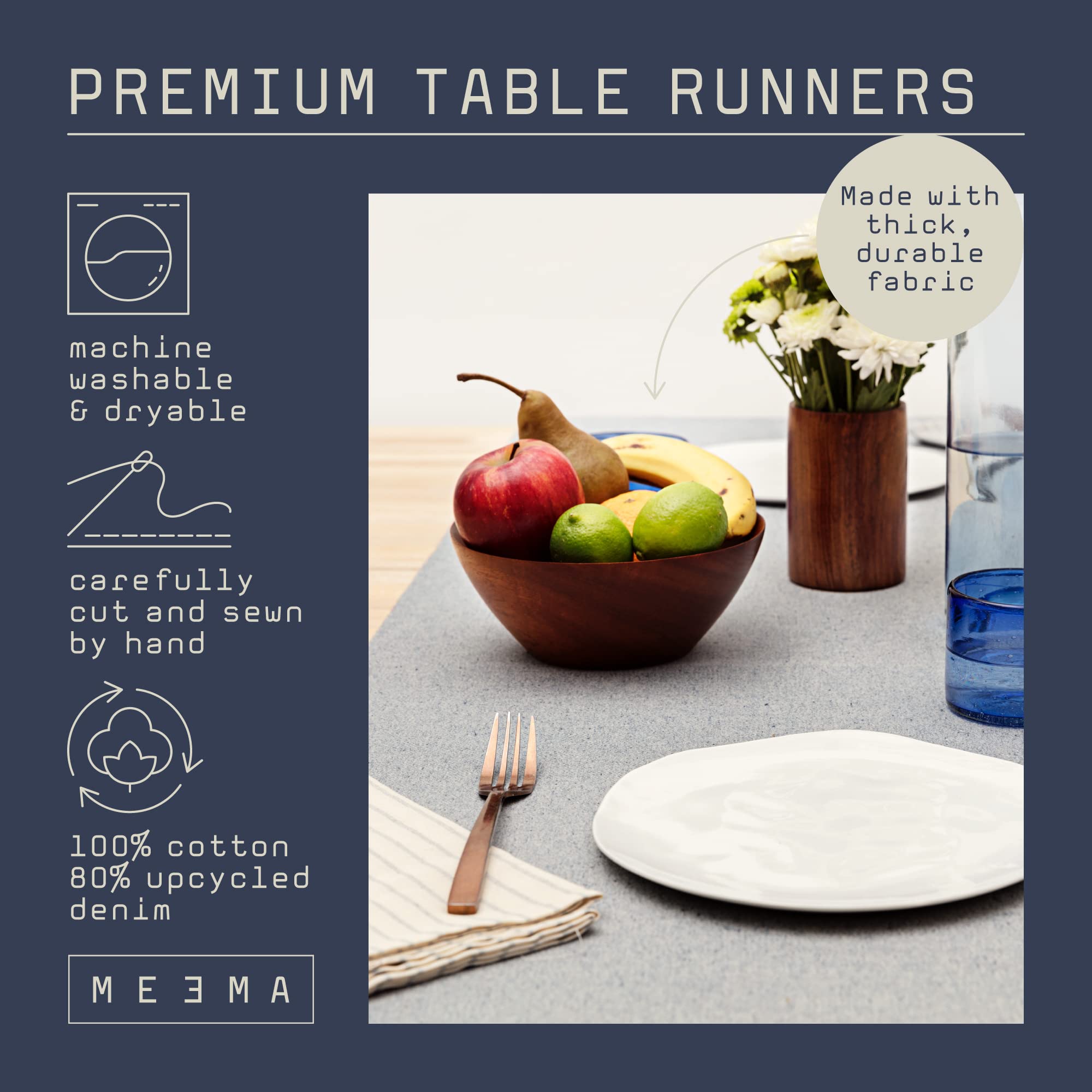 Meema Blue Rustic Table Runner - Farmhouse Boho Decor Table Runners, Dining Table Runner For Everyday Use And Special Occasions,