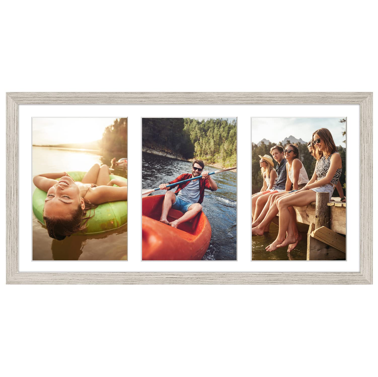 Americanflat 5x7 Picture Frame Collage with Shatter-Resistant Glass - Fits Three 5x7 Photos or Use as One 8x16 Frame - Signature