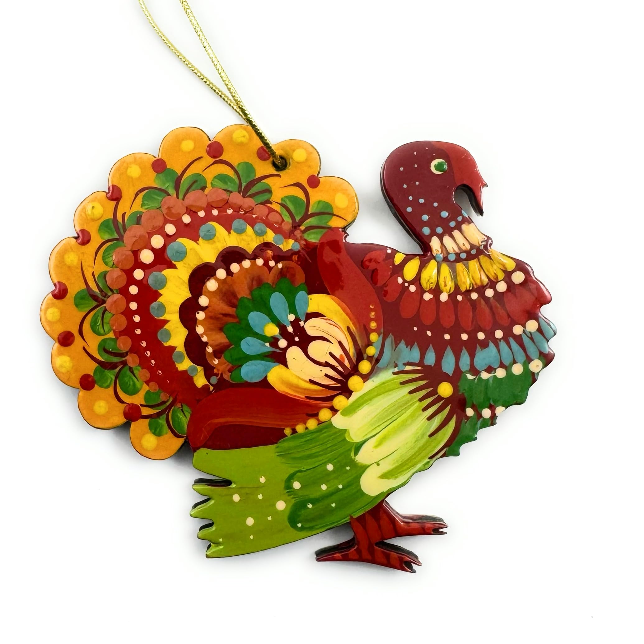 Turkey Christmas Ornament made of wood Hand-Painted Ukrainian Folk Art - Petrykivka Painting