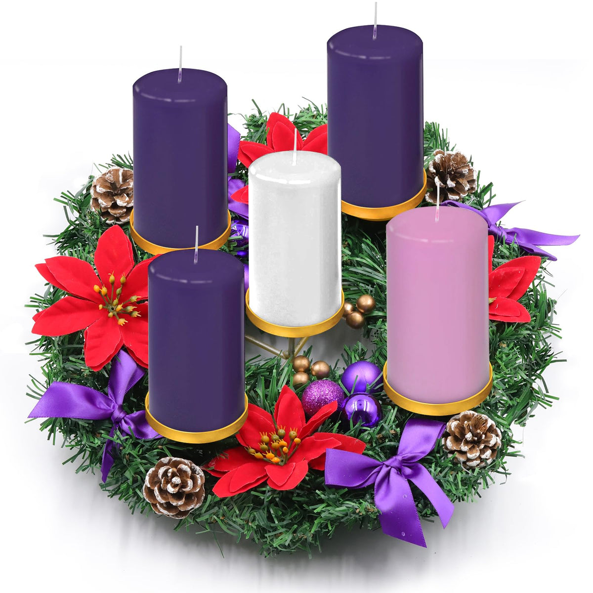 Kenburg Christmas Advent Wreath 5 Pillar Candle Holder, 12 Inch Ring C ...