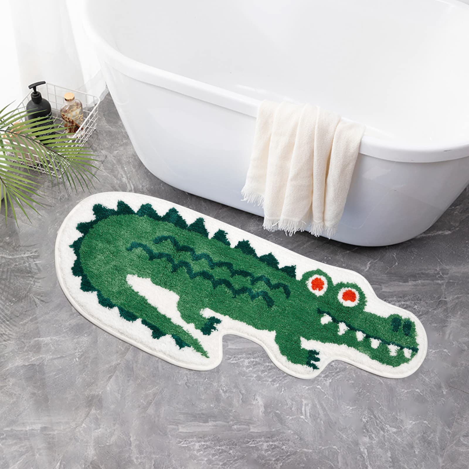 Crocodile Shaped Bath Mat For Bathroom, Cute Green Animal Bathroom Rug Non-Slip Door Mat Cartoon Alligator Bathroom Shower Rug A