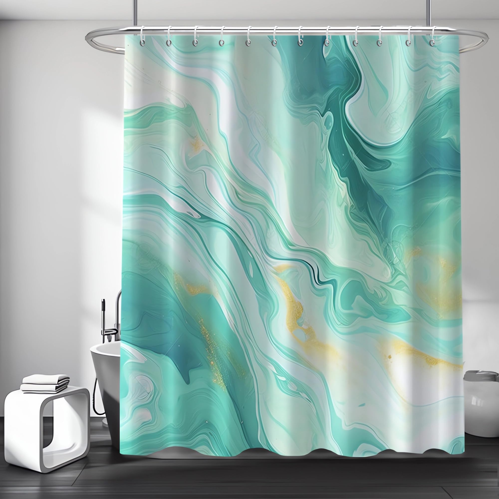 Ruelvth Green Shower Curtain, Modern Turquoise Marble Shower Curtain For Bathroom Aesthetic Ink Texture Waterproof Fabric Shower