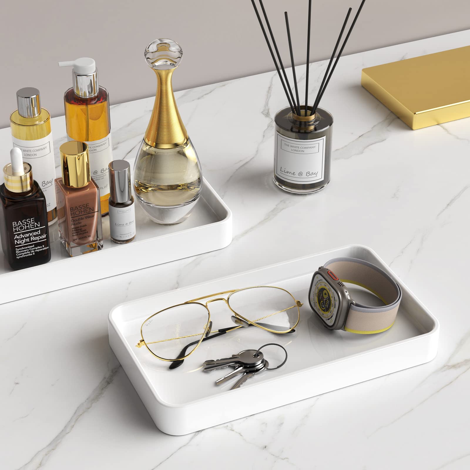 Gurygo 10" Ceramic Bathroom Vanity Tray - White Soap Dispenser Tray for Kitchen & Bathroom Organization (Model 001)