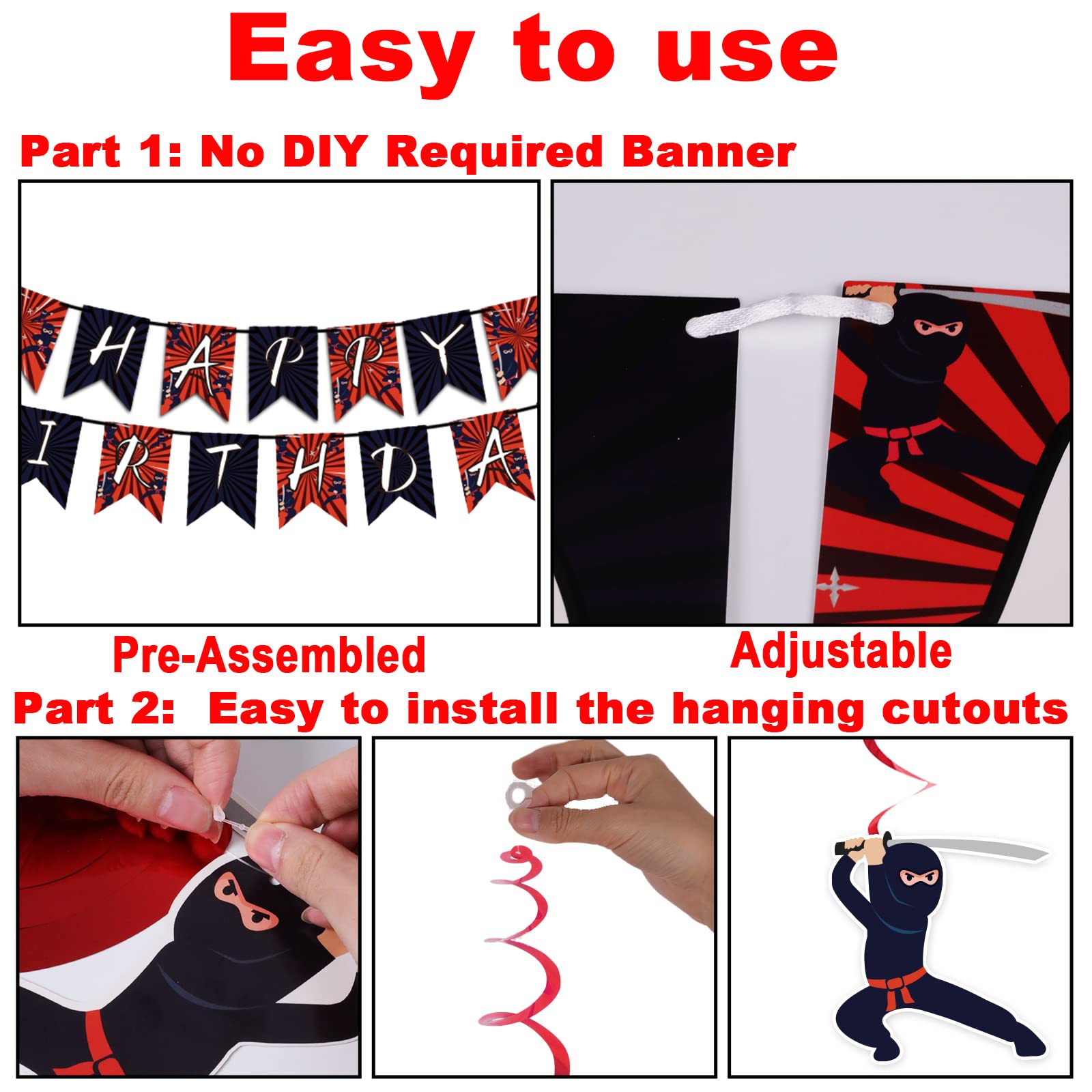 162 Pcs Ninja Birthday Party Decoration Set Ninja Warrior Party Supplies Kit Includes Ninja Master Tableware Tablecloth Hanging