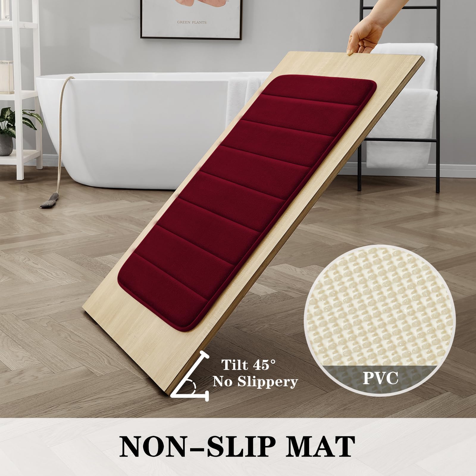 Bysure Burgundy Memory Foam Bathroom Rug Set 3 Piece, Non Slip Extra Soft Absorbent Bath Mats, Machine Washable & Dry Toilet Mat