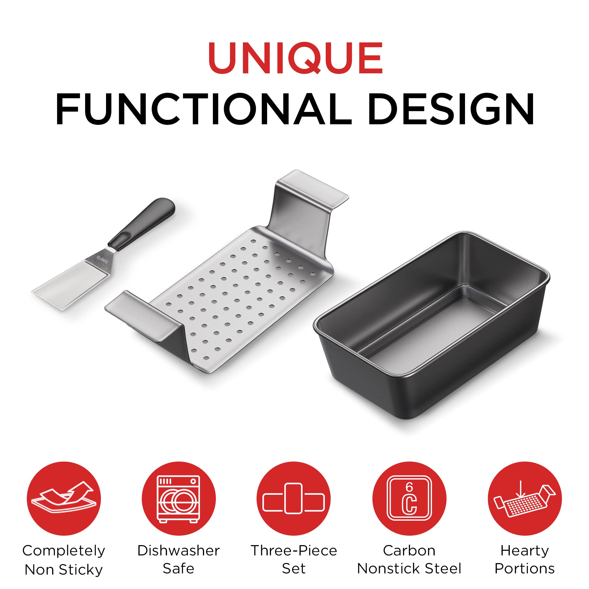 Elbee Home Premium Non-Stick 9 Inch Meatloaf Pan With Easy Removal Perforated Tray Insert Made Of Durable Carbon Steel
