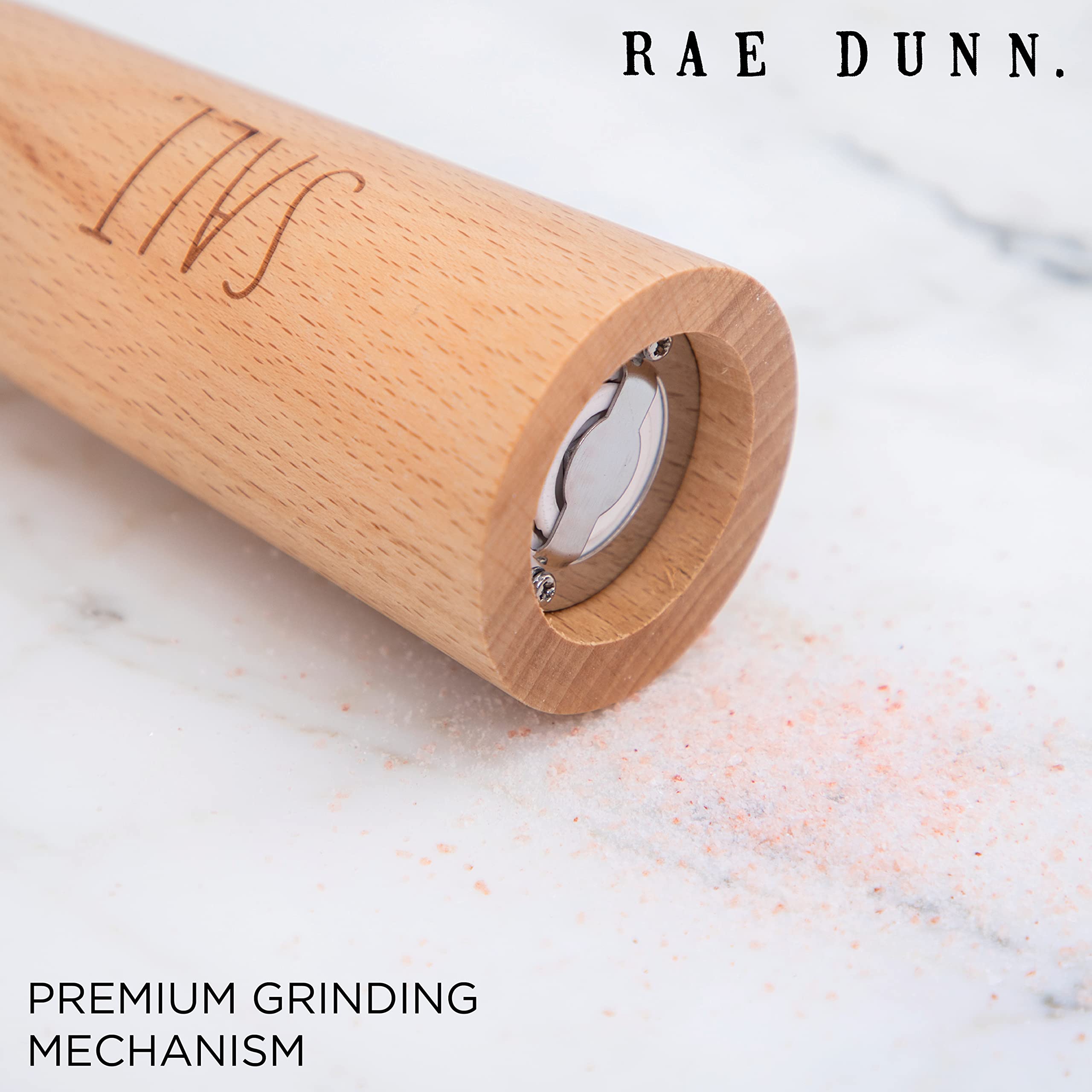 Rae Dunn Set Of 2 - Bamboo Sea Salt Pepper Grinder - Classy Salt And Pepper Shakers - Pepper Mill & Salt Mill