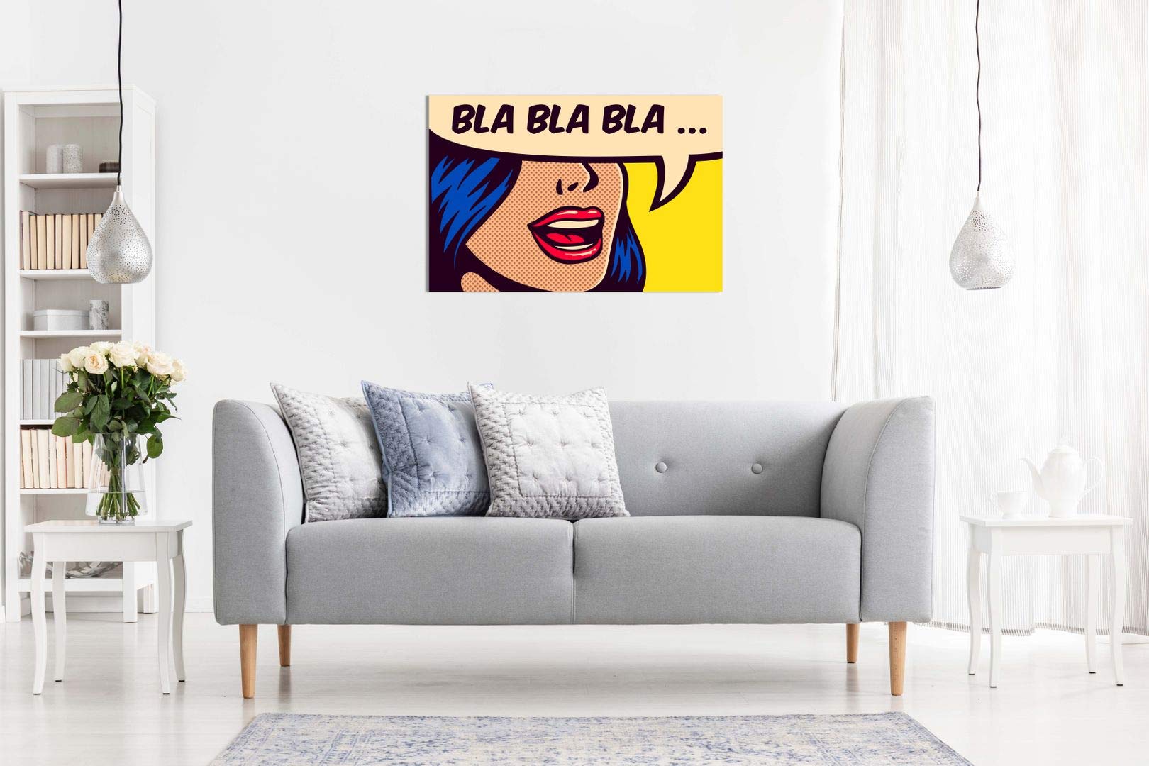 Modern Pop Art Girl Bla Bla Canvas Wall Art Picture Print (24X16)