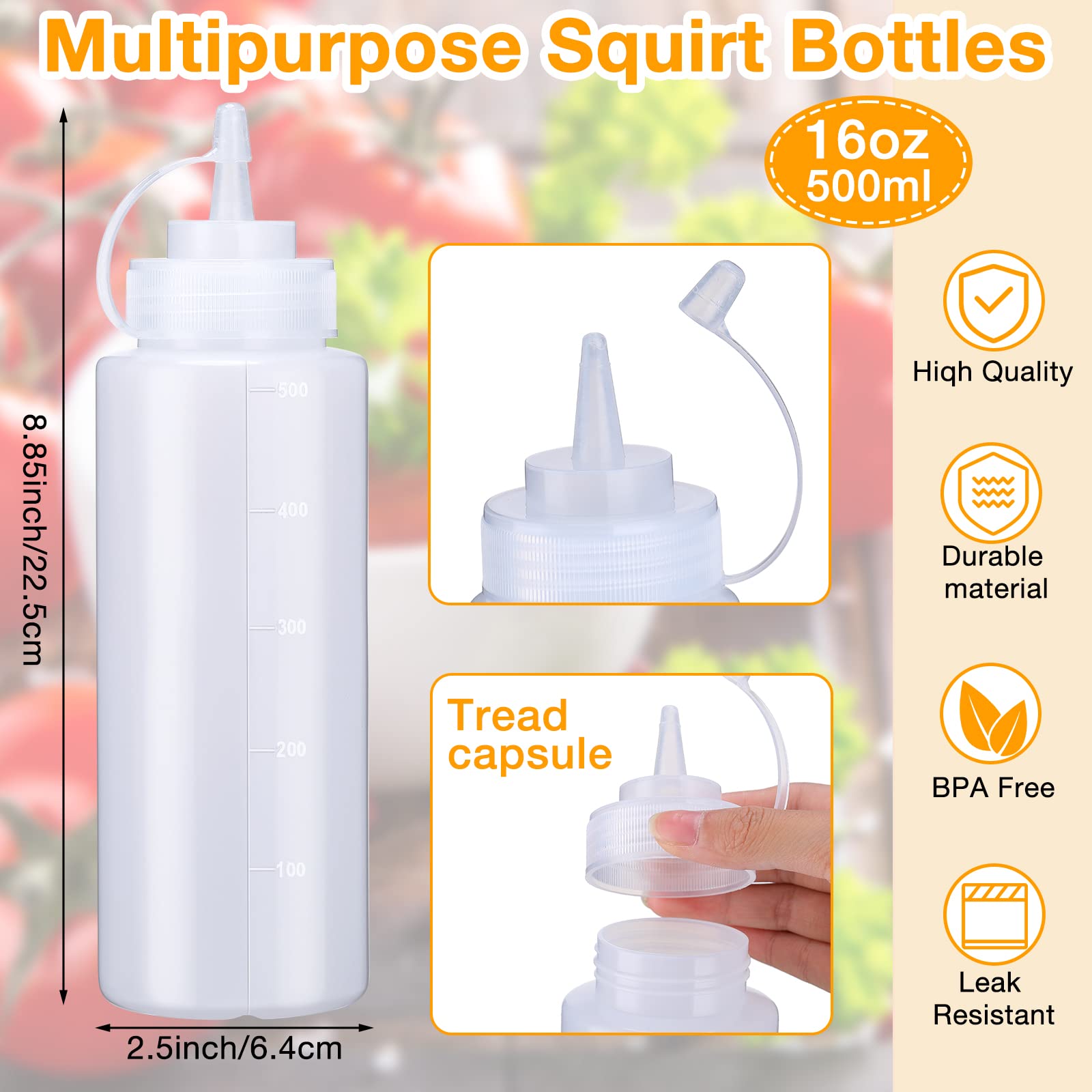 24 Pcs 16 Oz Plastic Condiment Squeeze Bottles Squeeze Leak Proof Multipurpose Squirt Bottles With Twist Top Cap For Sauces Ketc