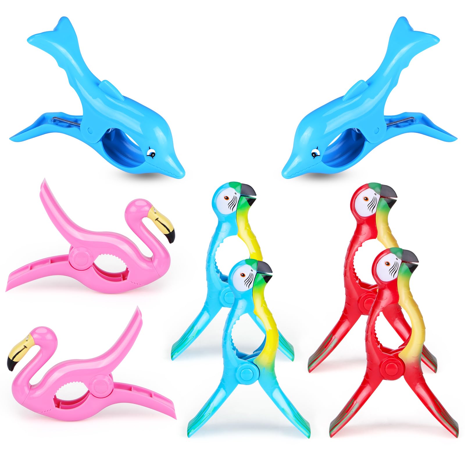 8 Pcs Beach Towel Clips, Beach Chair Clips For Towels Flamingo Parrot Clothes Pins Towel Holders Colorful Towel Clips For Chairs