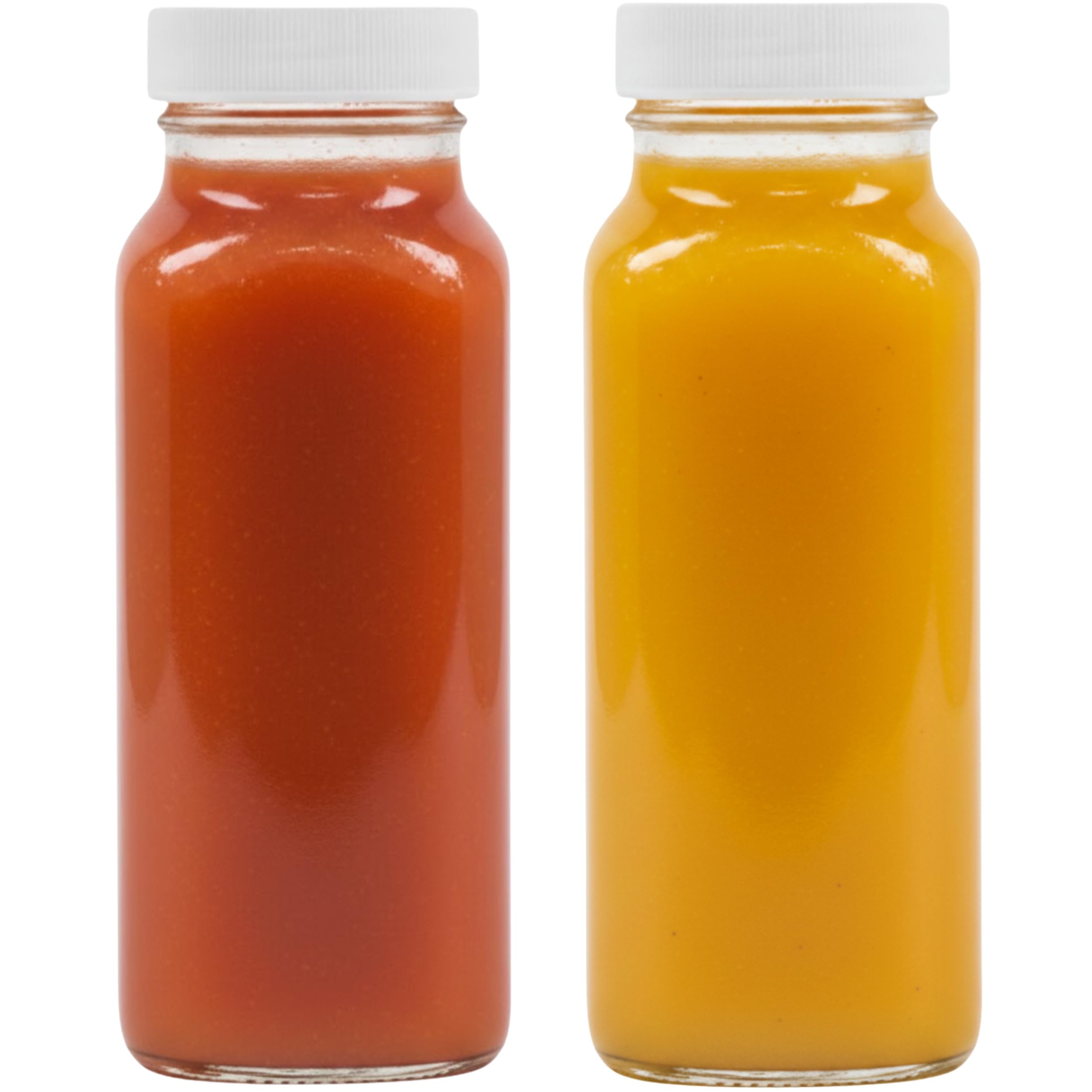 kitchentoolz 8oz Square Glass Juice Shot Bottle with Lid - 2 Pack 8 oz Milk Glass Bottles with Lids for Lunch Box, Airtight Reus