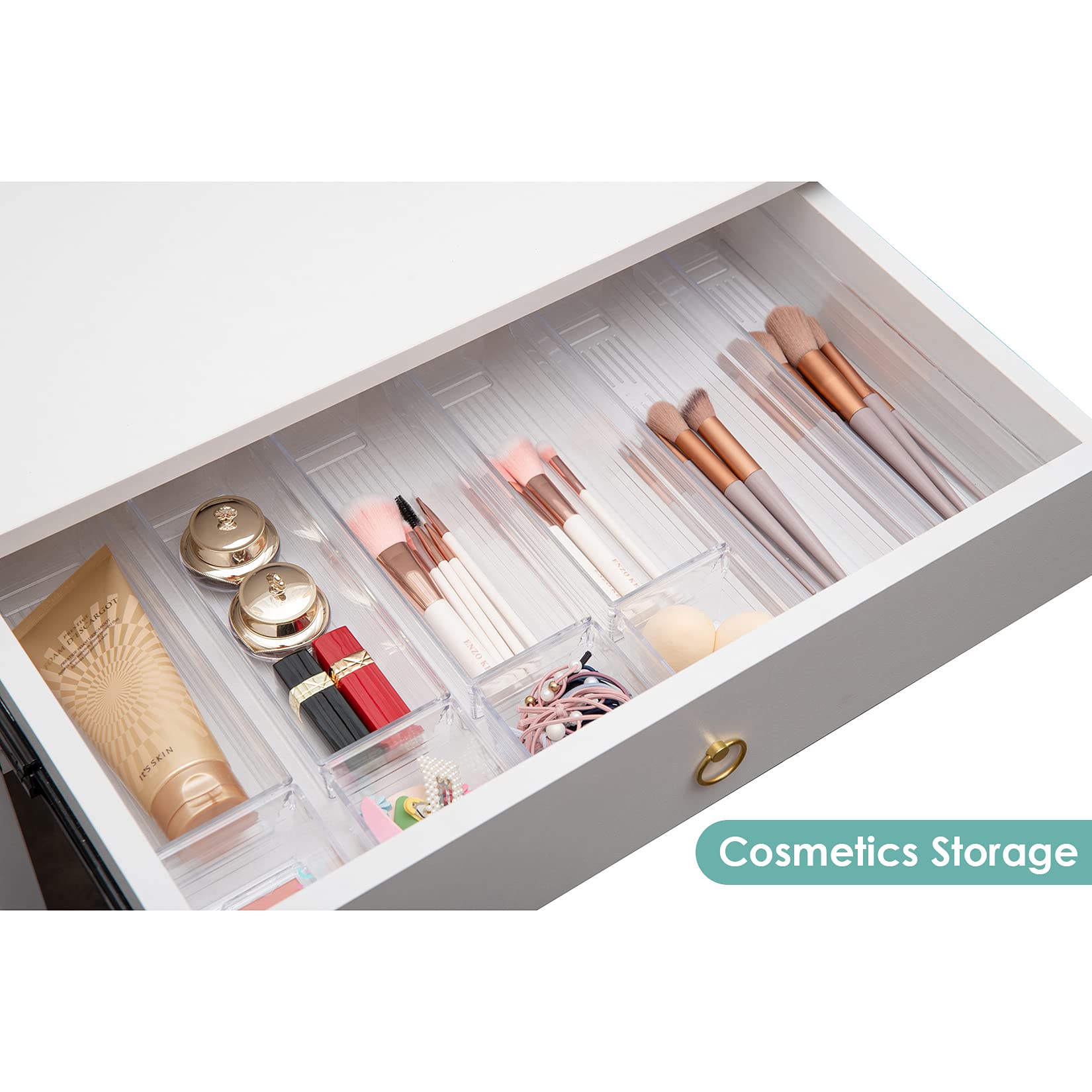 Backerysupply Clear Plastic Drawer Organizer Tray for Vanity Cabinet (Set of 10),Storage Tray for Makeup, Kitchen Utensils, Jewe