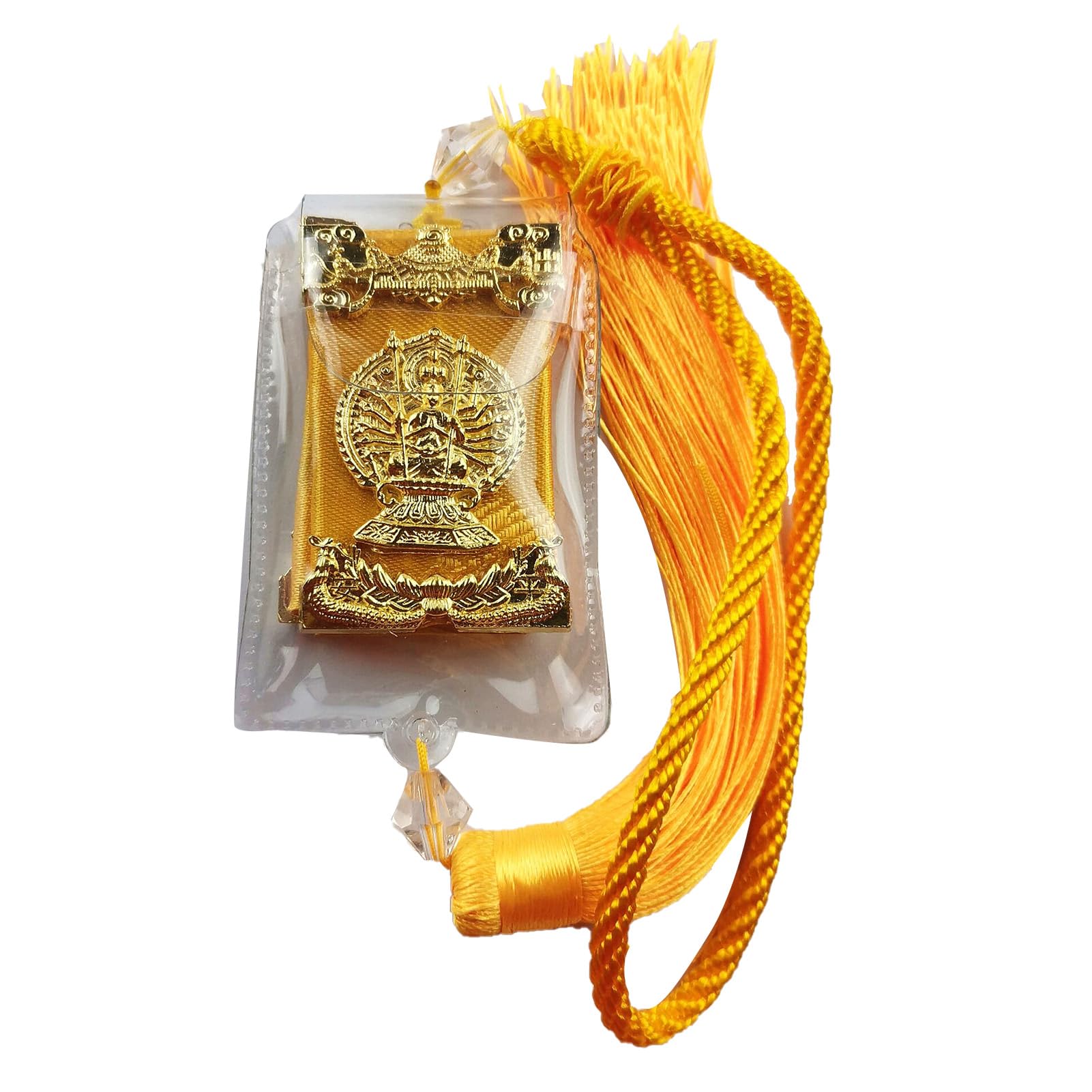 Jadeshay Buddhist Charms Car Pendant, Great Compassion Mantra Scripture Rearview Mirror Decoration Hanging Ornaments(Yellow)