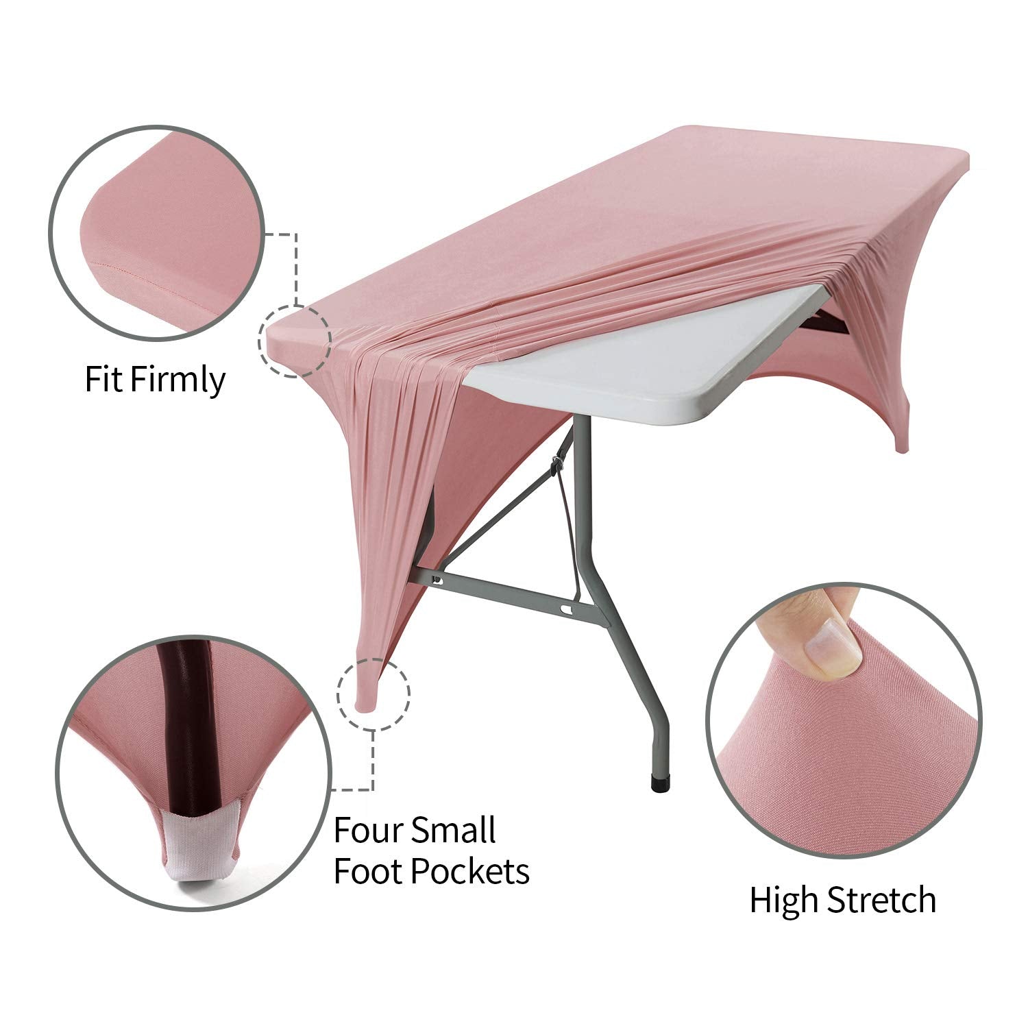 Peomeise 2Pcs 6Ft Spandex Table Cover Rectangular Stretch Spandex Tablecloth (Dusty Rose,6Ft)