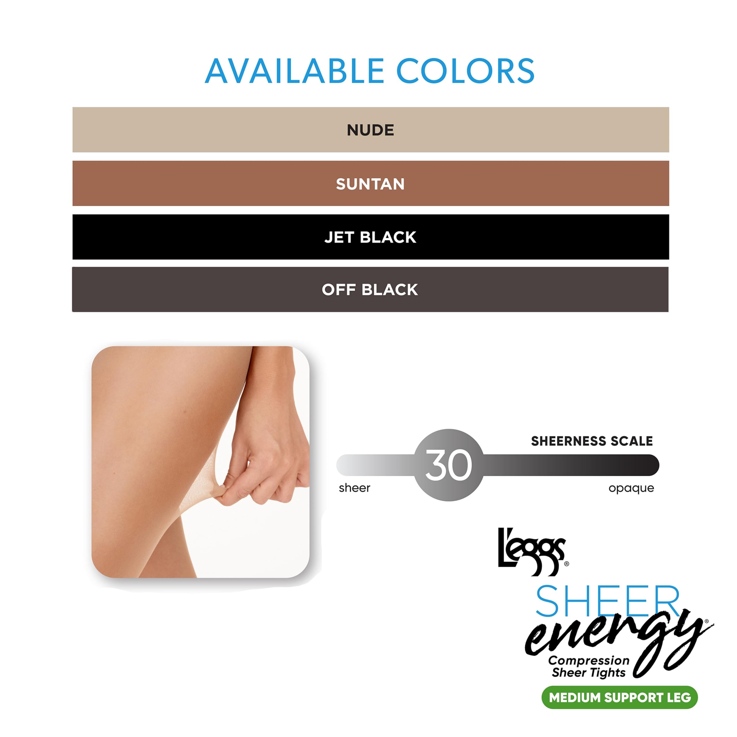 Leggs Womens Sheer Energy With Wicking Cool Comfort Control Top Q65412 3 Pairs Tights, Off Black, A Us