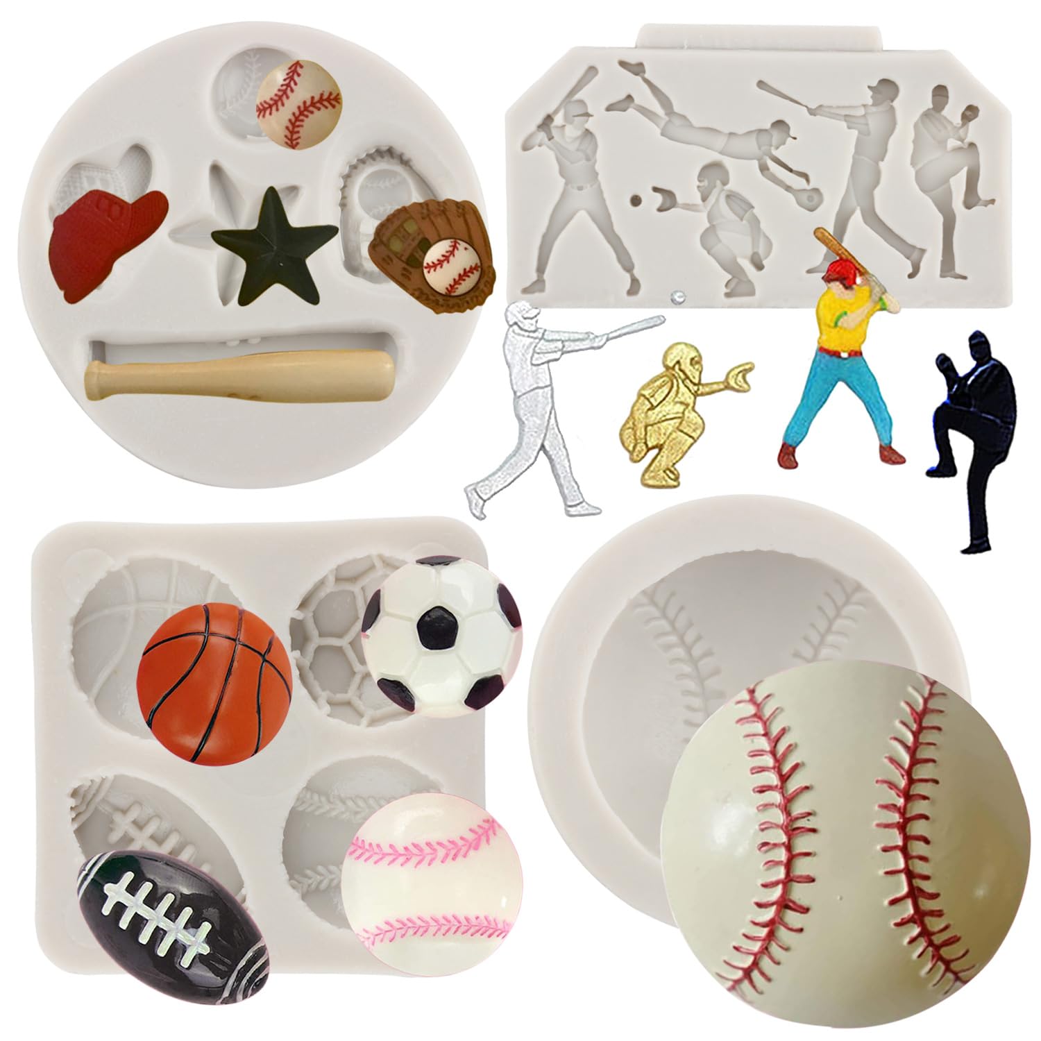 Sijiangmold Baseball Fondant Mold Baseball Softball Glove Silicone Mold For Cupcake Topper Cake Decorating Chocolate Candy Polym
