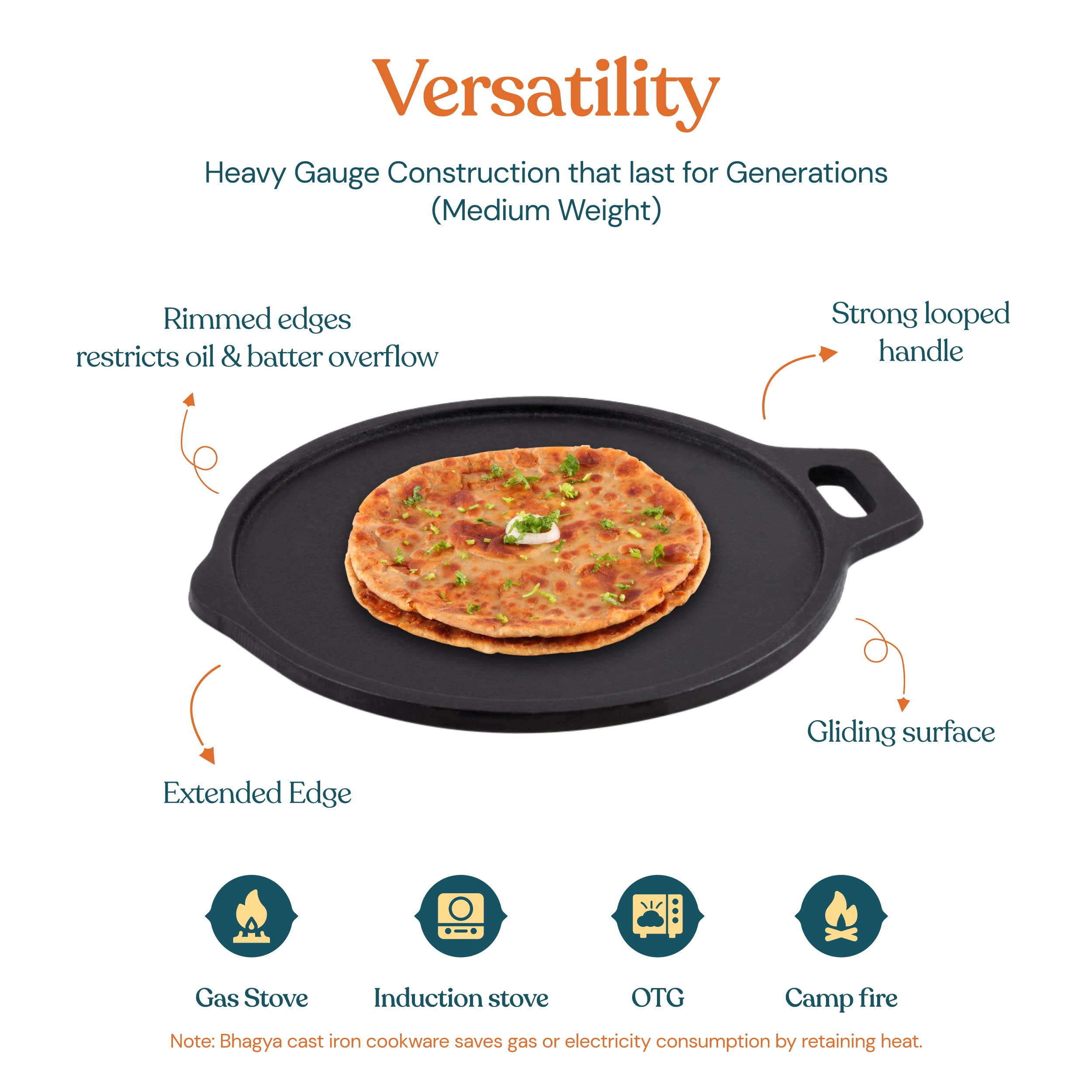 Bhagya Cast Iron Cookware, Preseasoned Cast Iron Tawa For Dosa/Roti/Chappati On Gas And Induction | Naturally Non-Sticky Cookwar