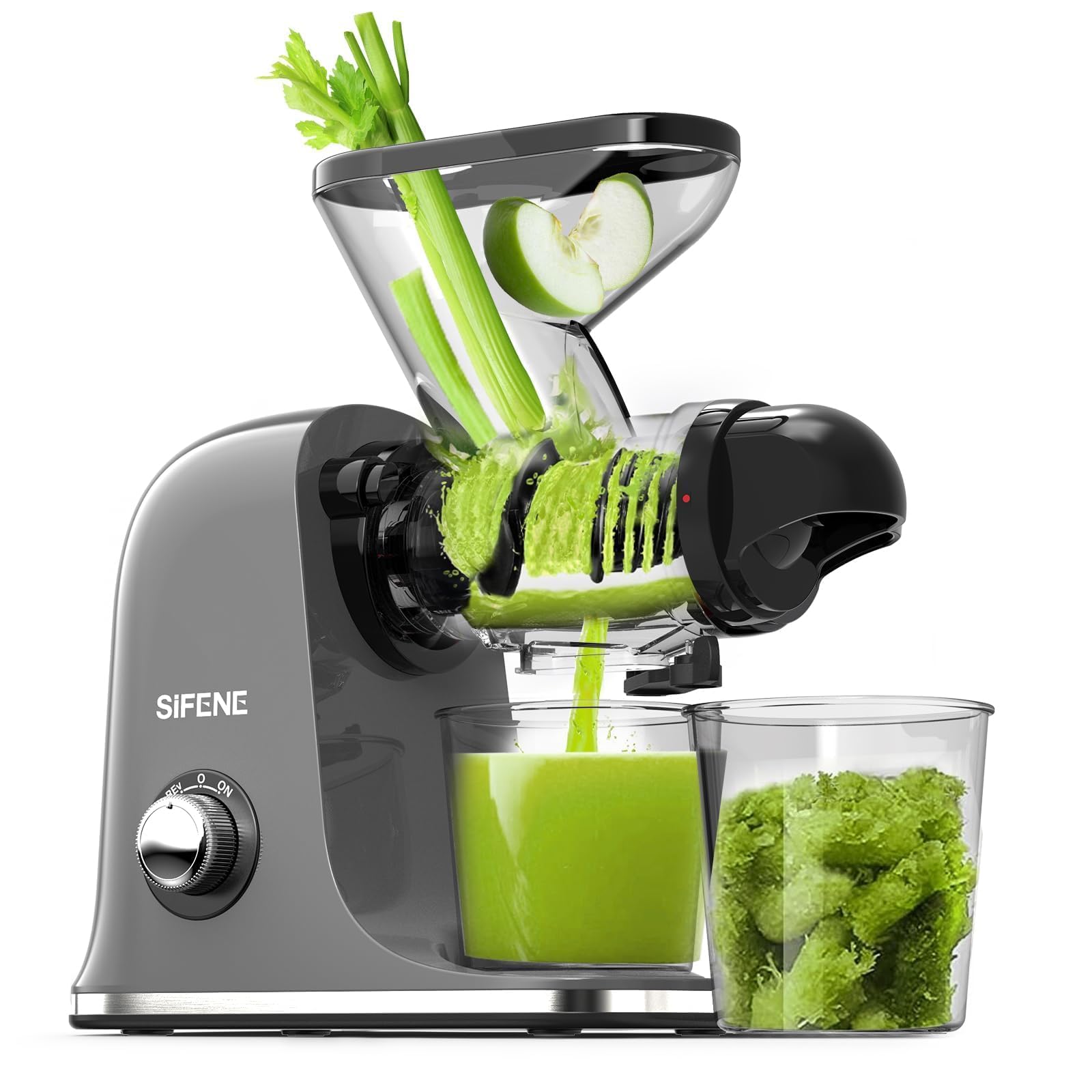 SIFENE Compact Slow Juicer, Easy to Clean, Quiet Masticating Juicer for Small Spaces, Dual Feed Chutes, Cold Press, BPA-Free, 28