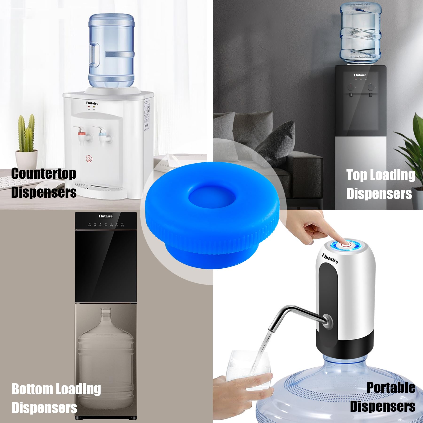 5 Gallon Water Jug Cap Reusable, Non-Spilling 55Mm Water Bottle Dispenser Caps, Silicone 5 Gal Jug Replacement Caps Lids Anti Sp