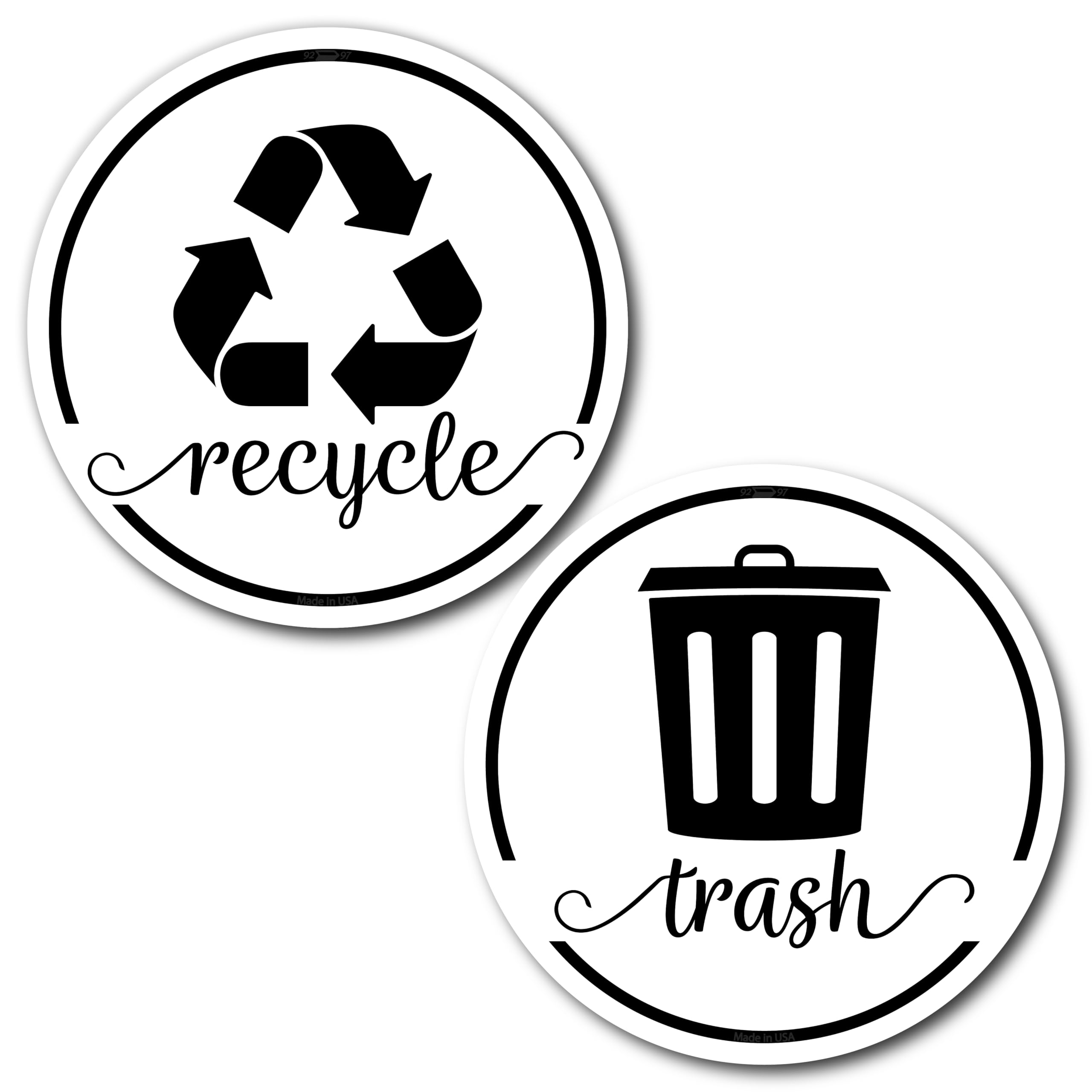 White Trash Recycle Magnets for Kitchen Trash Can and Recycle Bin, Farmhouse Garbage Can Logo Symbol Magnet, 3.5 Inch Recycle St