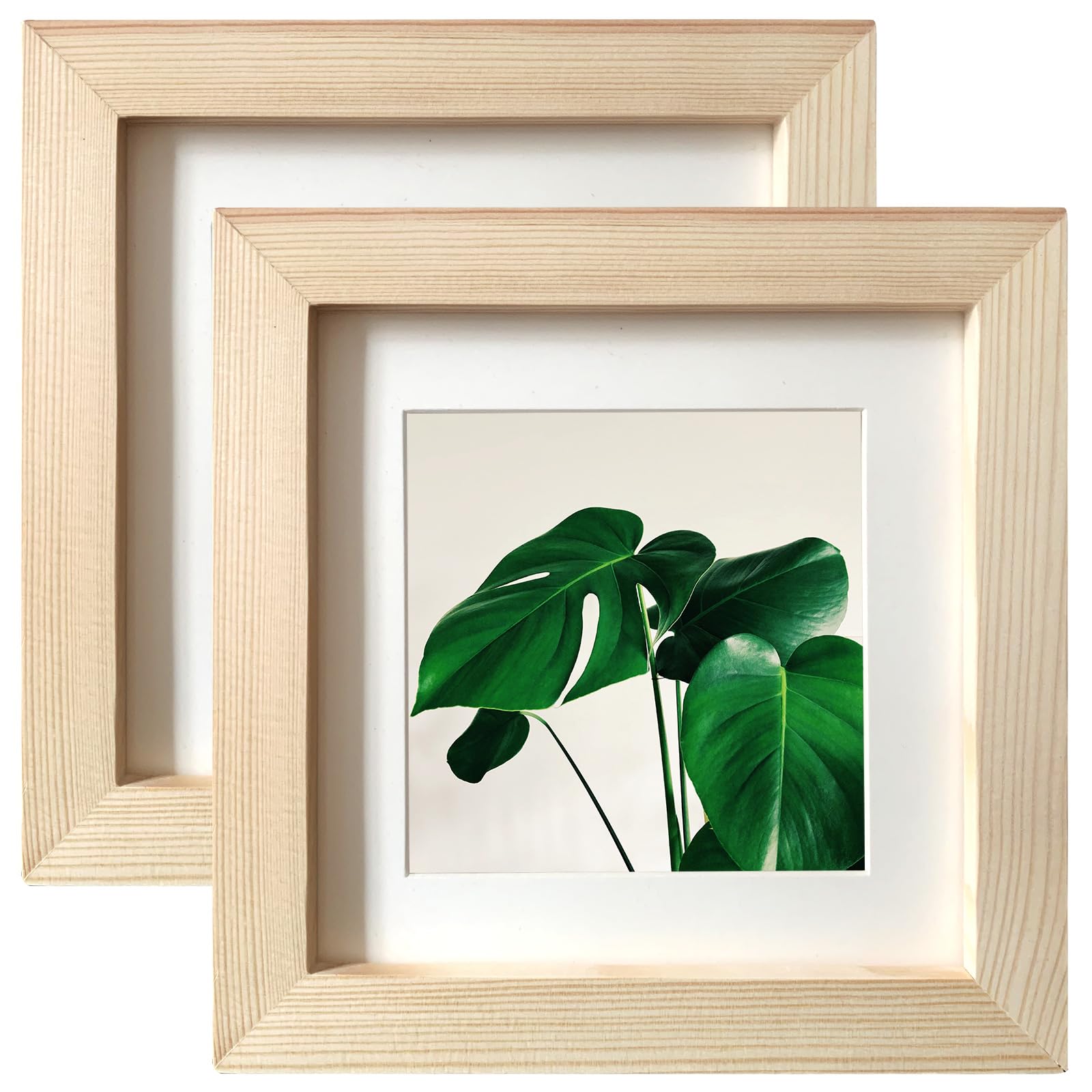 LEKAIYA 6x6 Picture Frames Set of 2, Square Grain Solid Wood Photo Frame for Tabletop or Wall Mounting