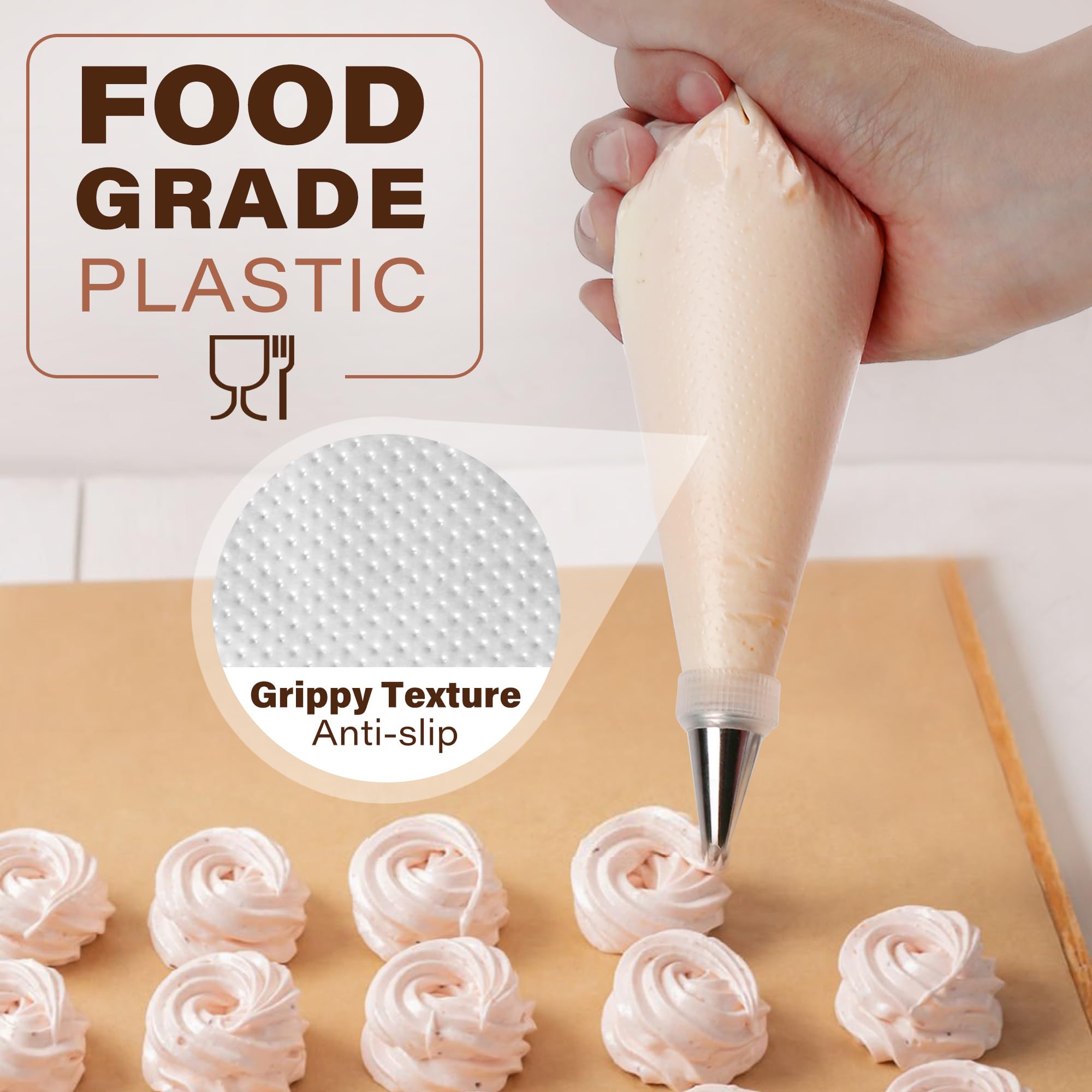 Lotfancy Tipless Piping Bags, 500 Pcs 10 Inch Disposable Pastry Bags For Royal Icing, Cookies, Non-Slip Cake Decorating Bags Too
