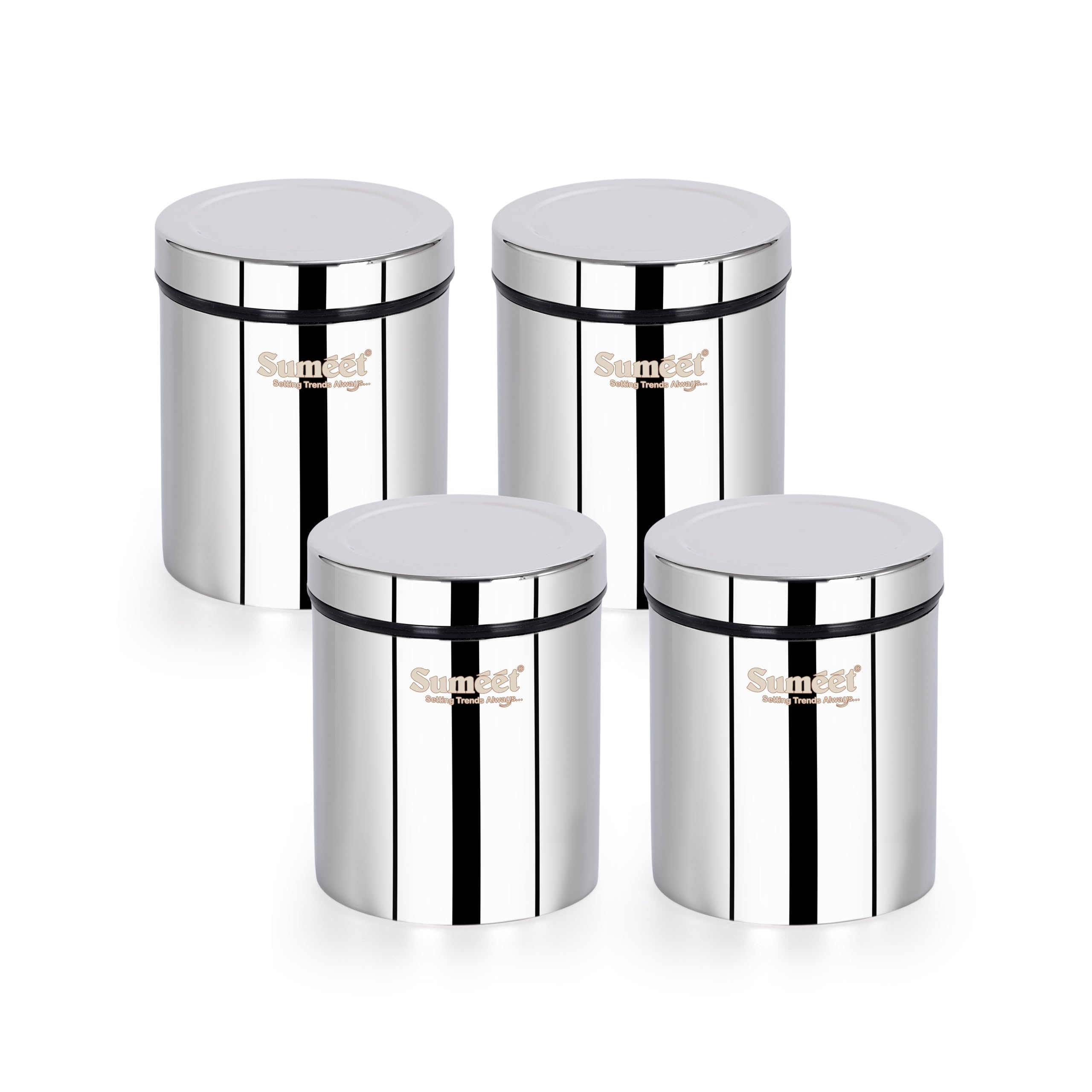 Sumeet ISI Certified Stainless Steel Air Tight Storage Container Jar Canister Dabba with Threading Screw Cap for Kitchen - Pack of 4Pc  8.3cm  450ml  Silver