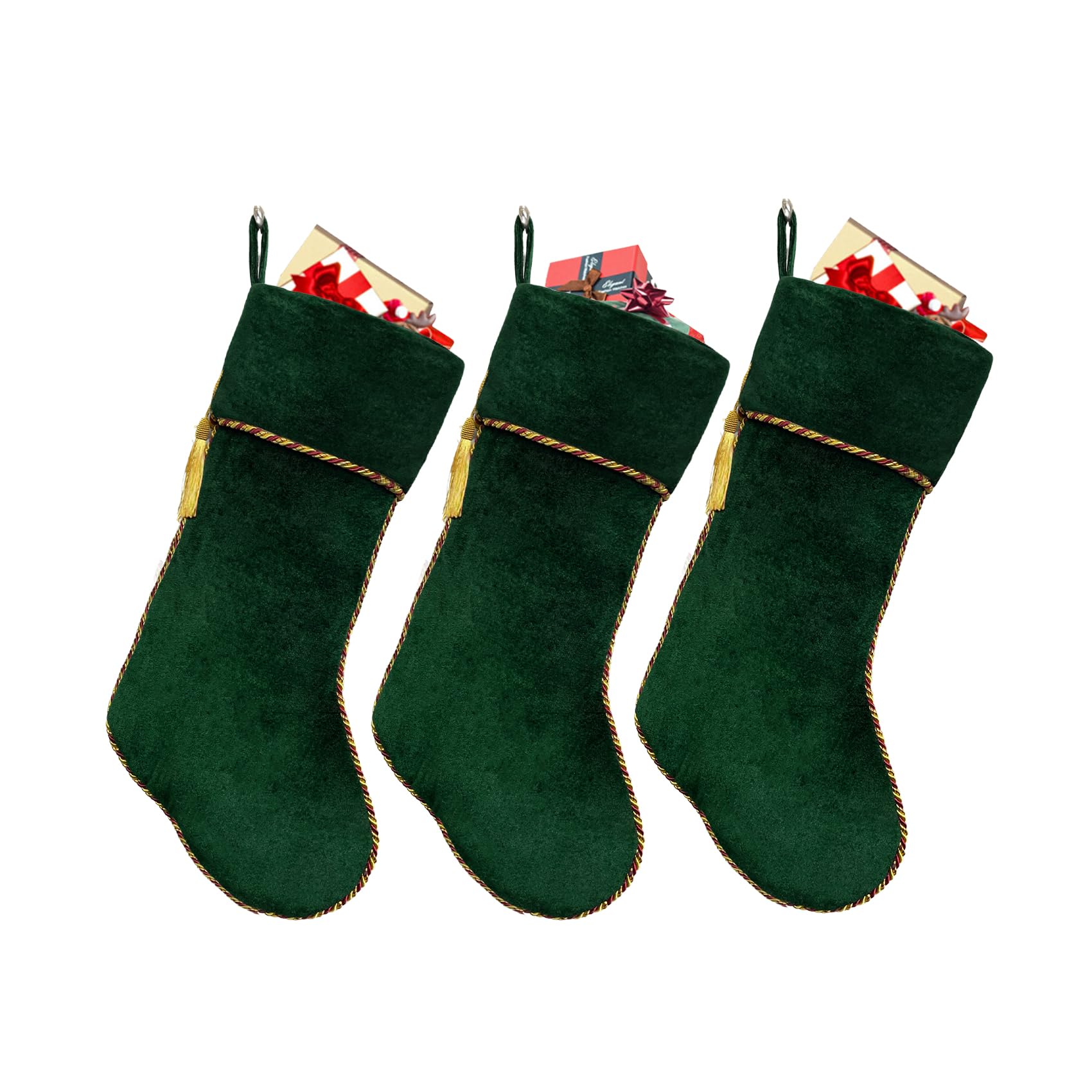 Ugiftcorner Green Christmas Stockings 5 Pack Velvet Christmas Stockings with Green Tassel Decorations for Fireplace Holiday Part