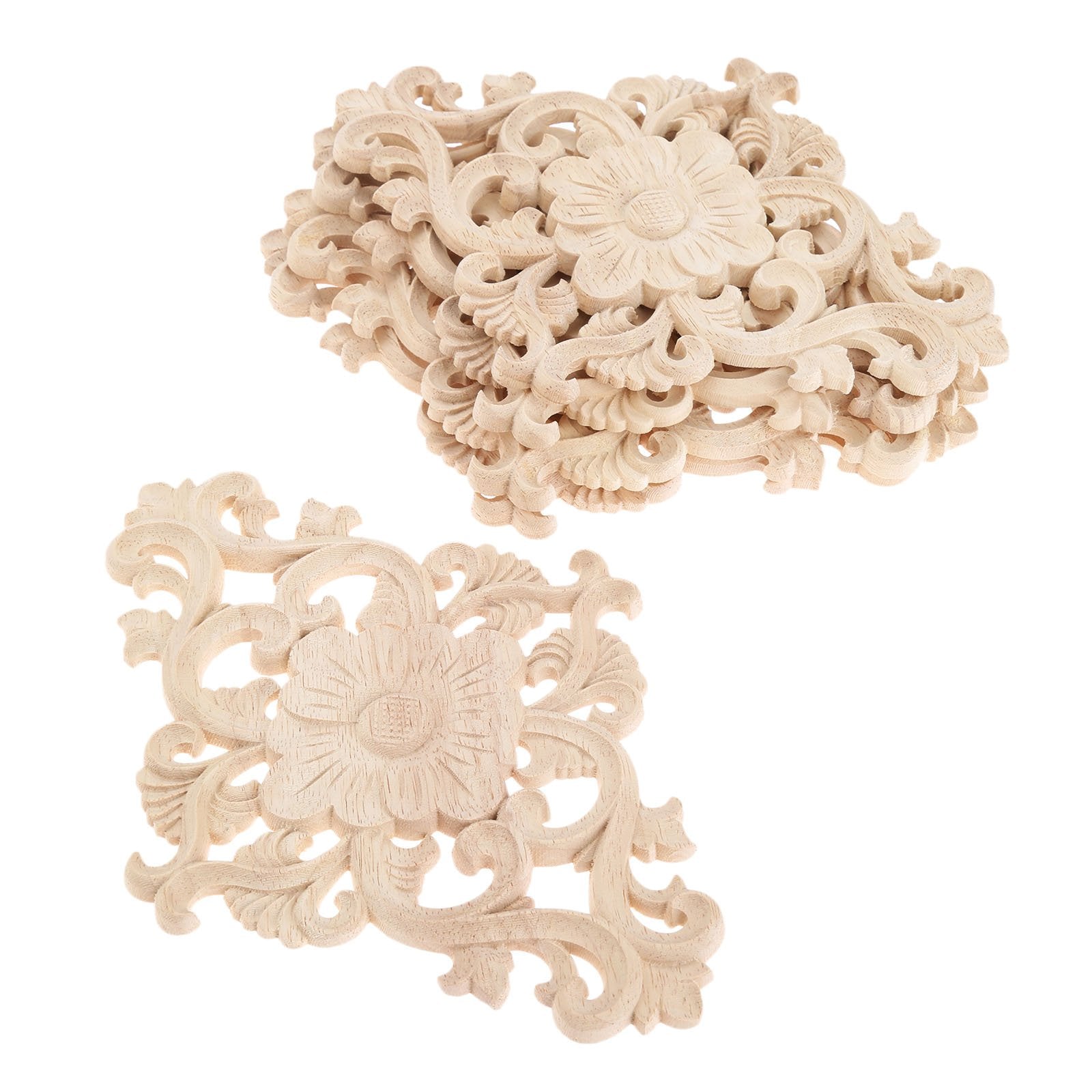 Wood Carved Appliques  2Pcs Wooden Decorative Onlays  MUXSAM Unpainted Furniture Center Decals for Cabinet Dresser Bed Door Wall Wardrobe Ceiling Decoration Home DIY Project  21x15cm/8.27''x5.9''