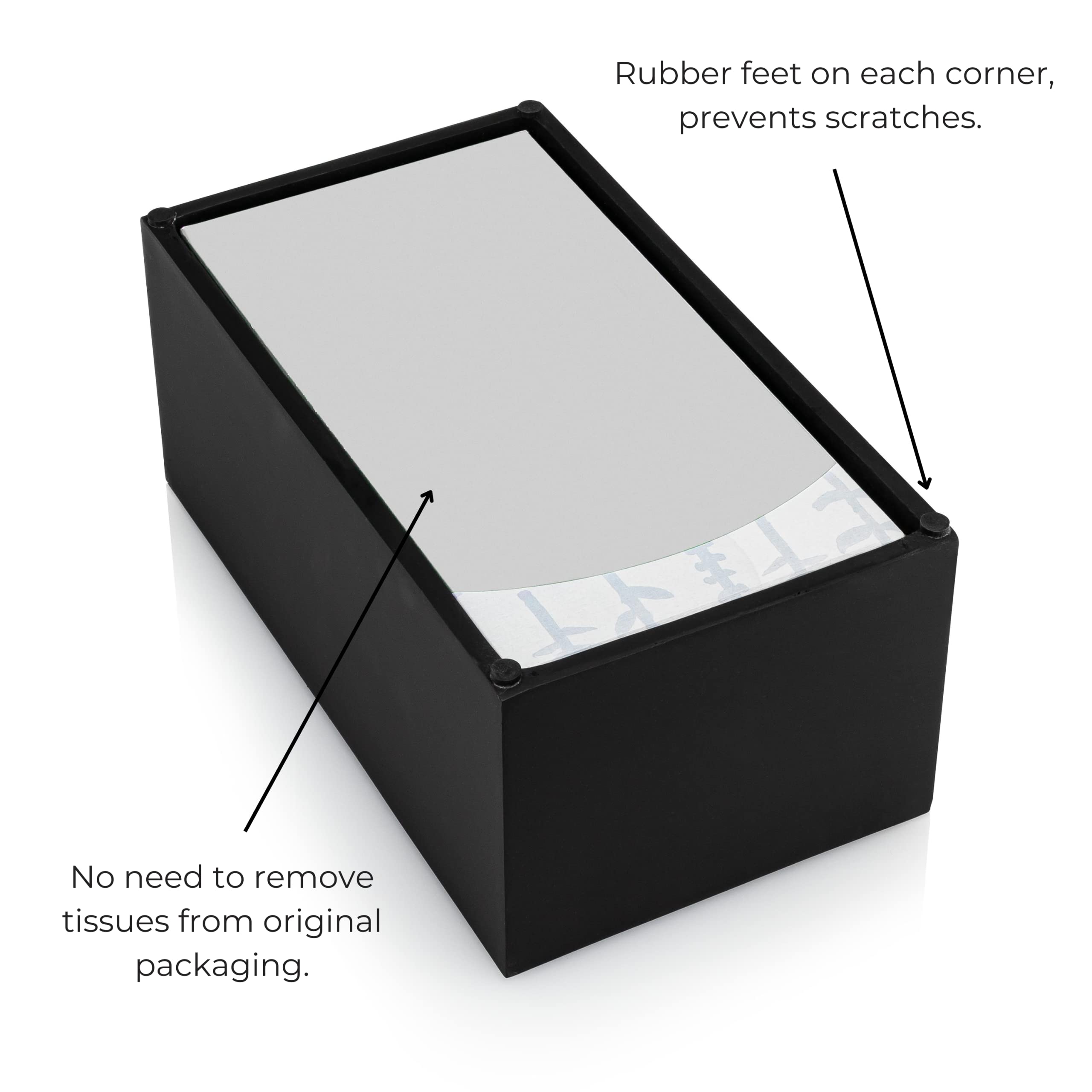Essentra Home Rectangular Tissue Box Cover - Heavy Facial Tissue Box Cover with Modern Matte Black Finish - Matte Black Collection