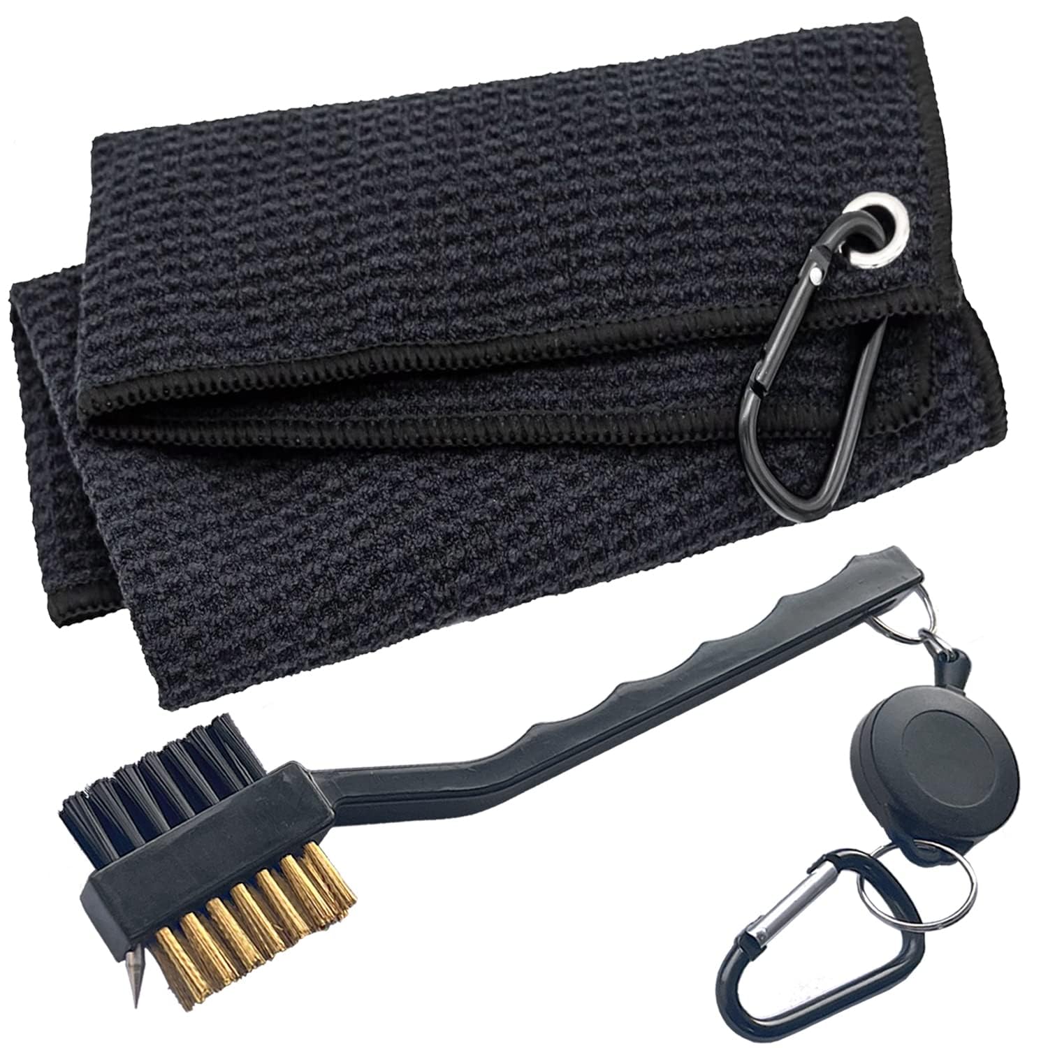 ATTRACTIVE Golf Towel Set, Golf Towel and a Golf Brush, Microfiber Waffle Pattern Towels, Golf Brushes with Heavy Duty Carabiner