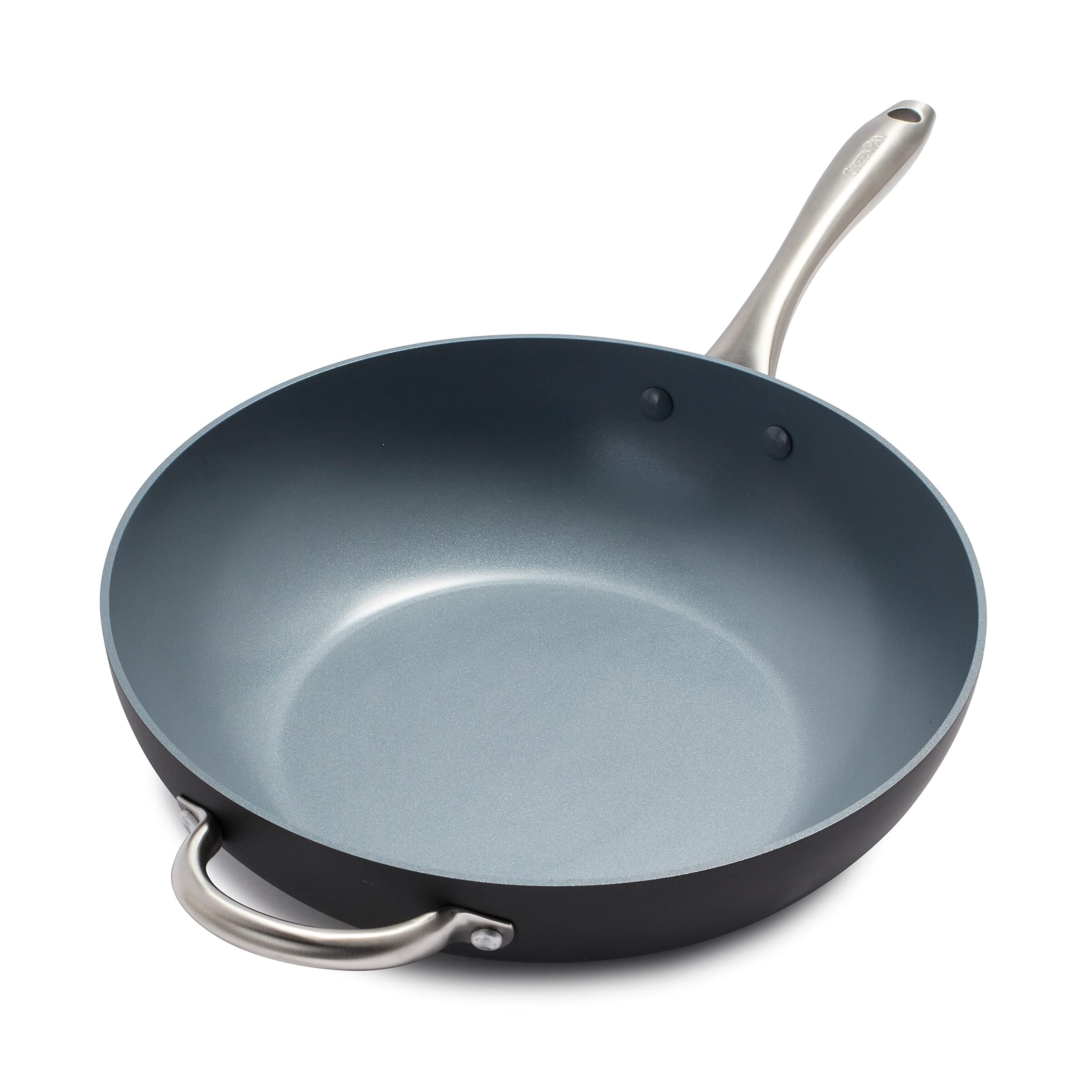 GreenPan Lima Hard Anodized Healthy Ceramic Nonstick 12.5 Wok pan with Helper Handle, PFAS-Free, Oven Safe, Gray