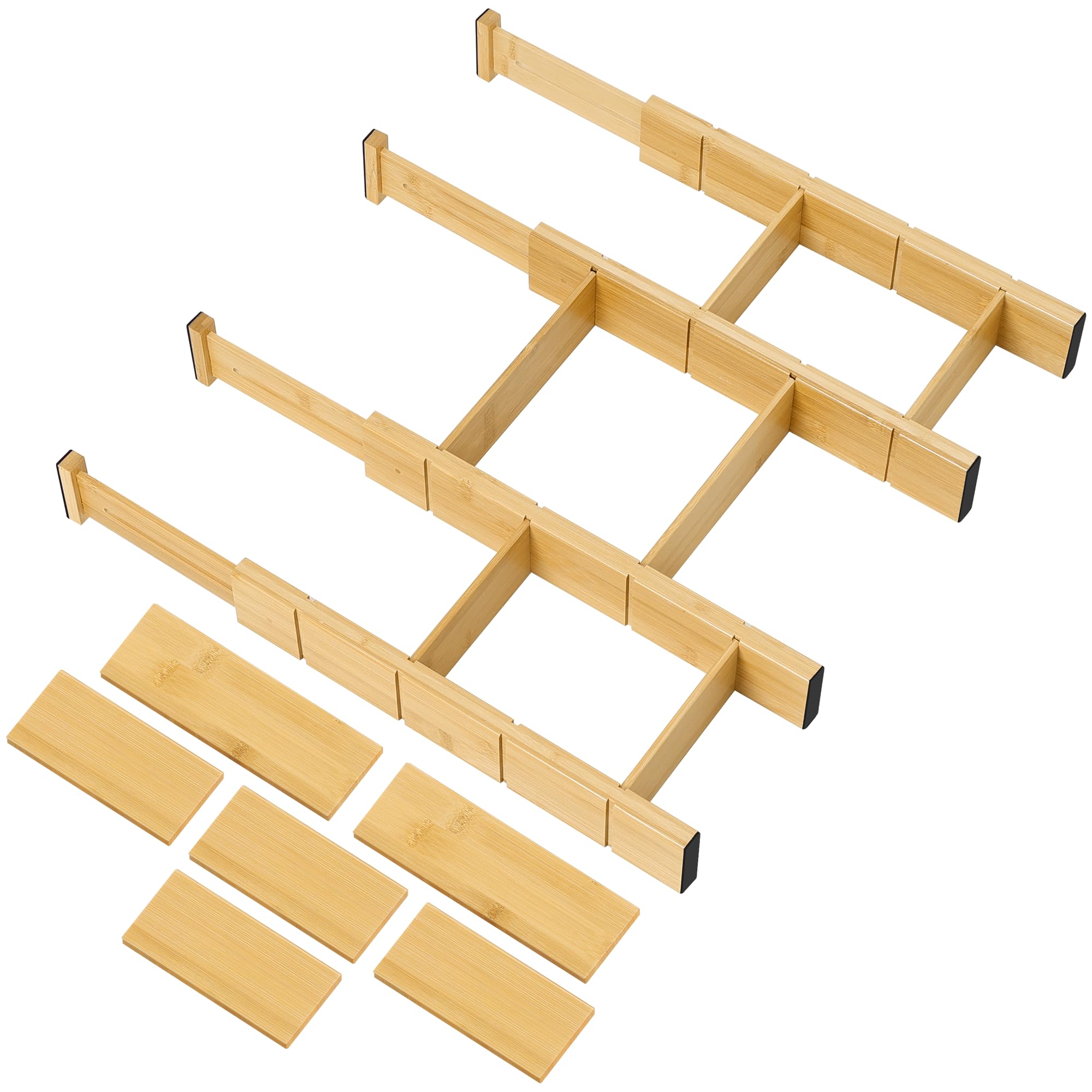 Utoplike Kitchen Drawer Divider with Inserts, Bamboo Drawers Organizer Adjustable, 4 pcs Large Expandable Wood Socks Drawer Orga