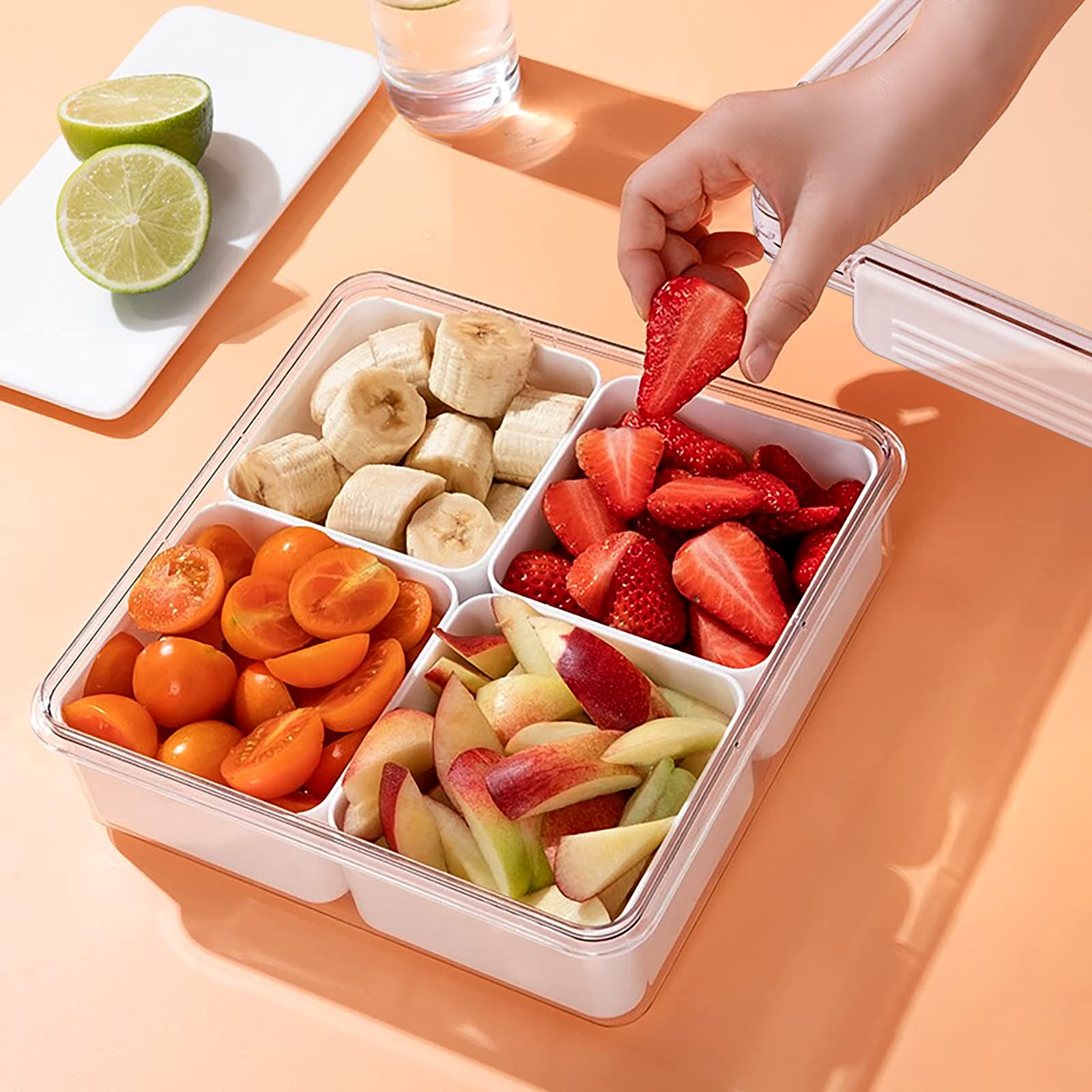 Mano Serving Tray For Party Divided Veggie Tray With Lid Sealed Sectioned Fruit Snack Serving Box Vegetable Storage With 4 Compa