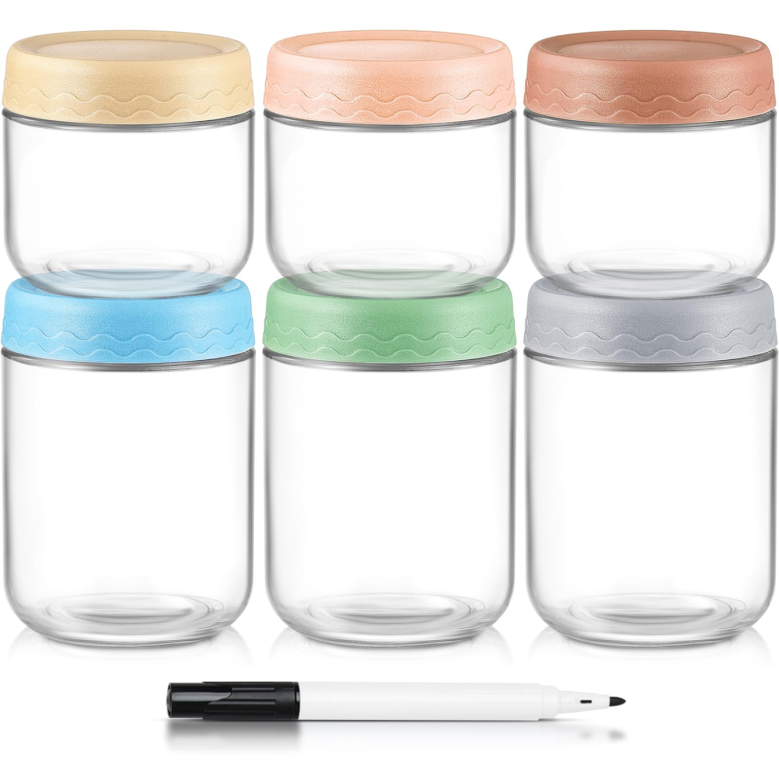 Drkio 10 & 16 Oz Overnight Oats Containers With Lids - 6 Pack Glass Storage Jars With Airtight Lids Wide Mouth Mason Food Jars G