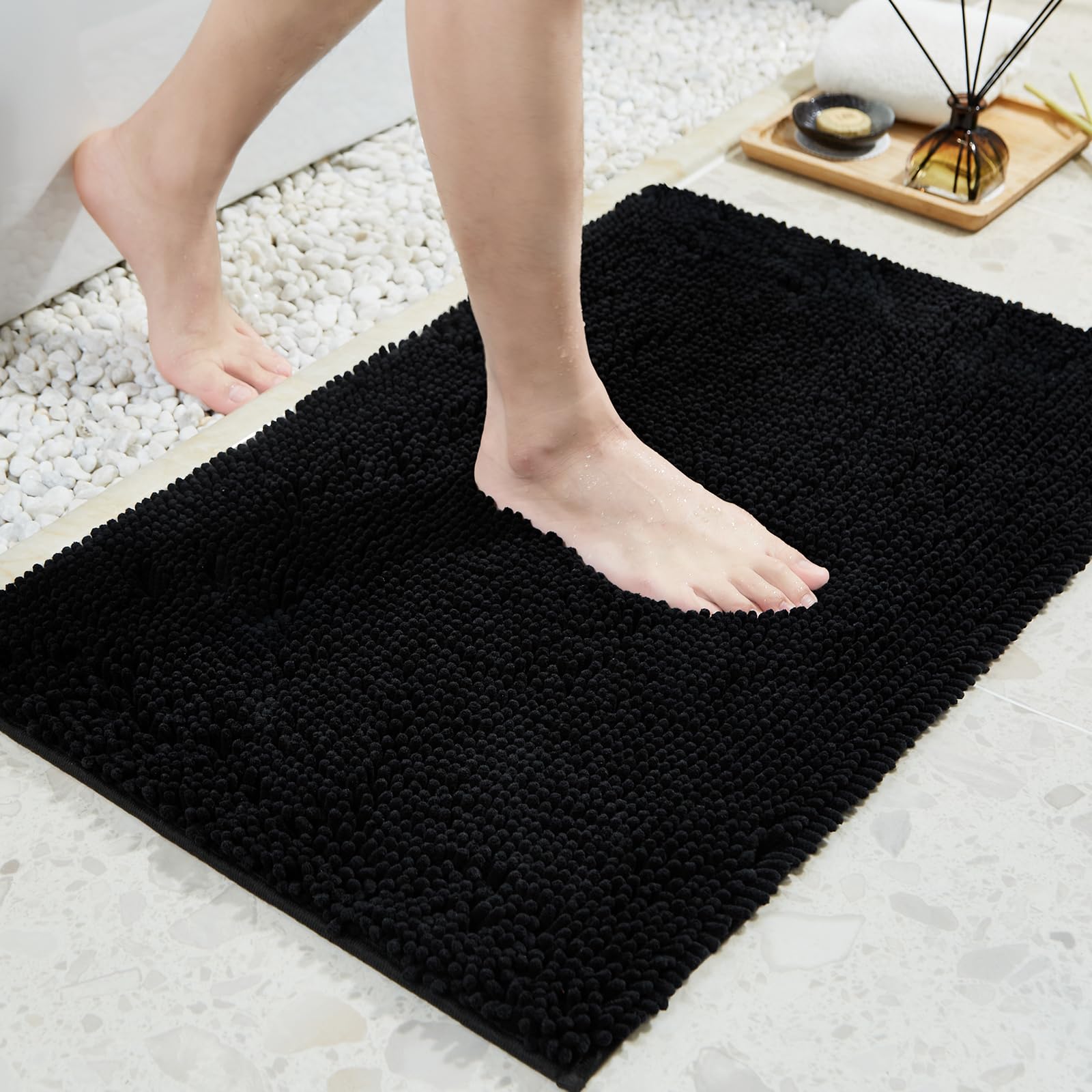 Techmilly 32'' X 20'' Soft Fluffy Chenille Large Bathroom Rugs, Non Slip Absorbent Bath Mats For Bathroom, Washable And Quick Dr