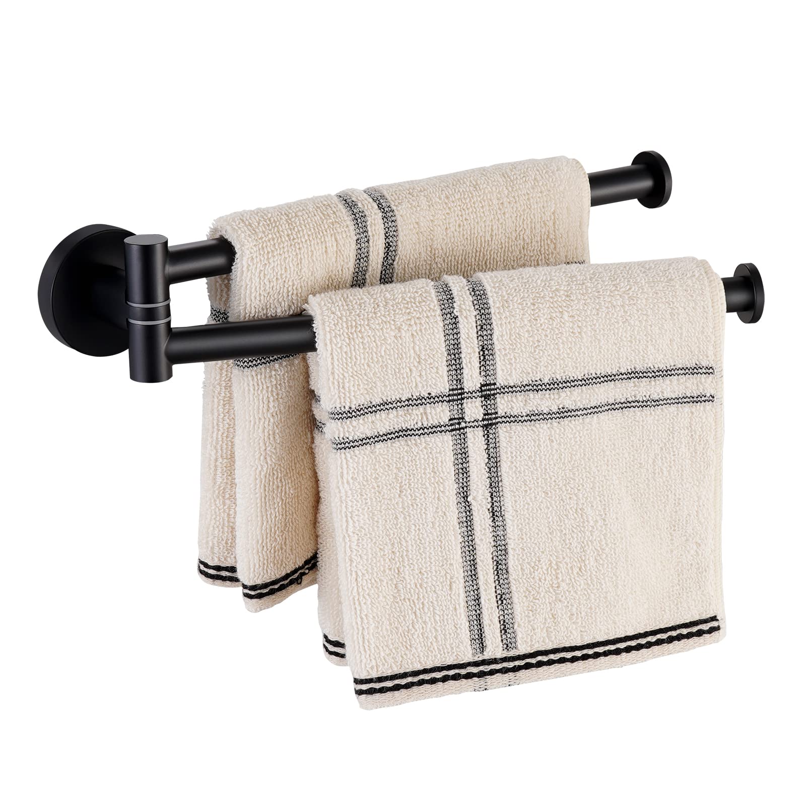 Kes Black Swivel Towel Bar For Bathroom 9-Inch Swing Out Double Towel Bar 2-Arm Kitchen Wall Mounted Sus 304 Stainless Steel Mat