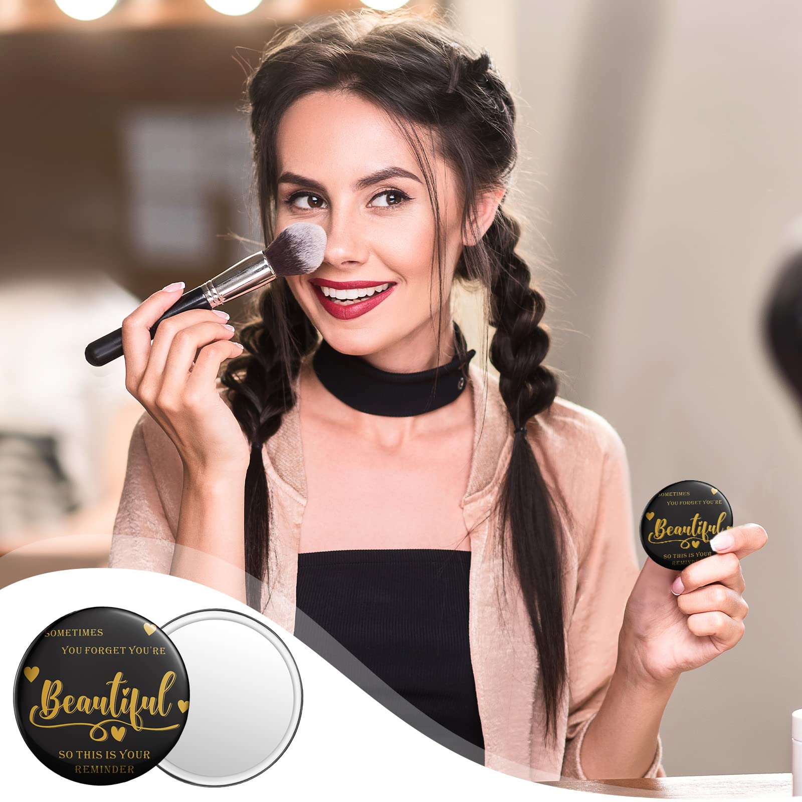 Gulfmew 2.76 Inch 36 Pcs Inspirational Compact Mirror Bulk Employee Round Makeup Glass Mirror Personal Purse Pocket Mini Mirror