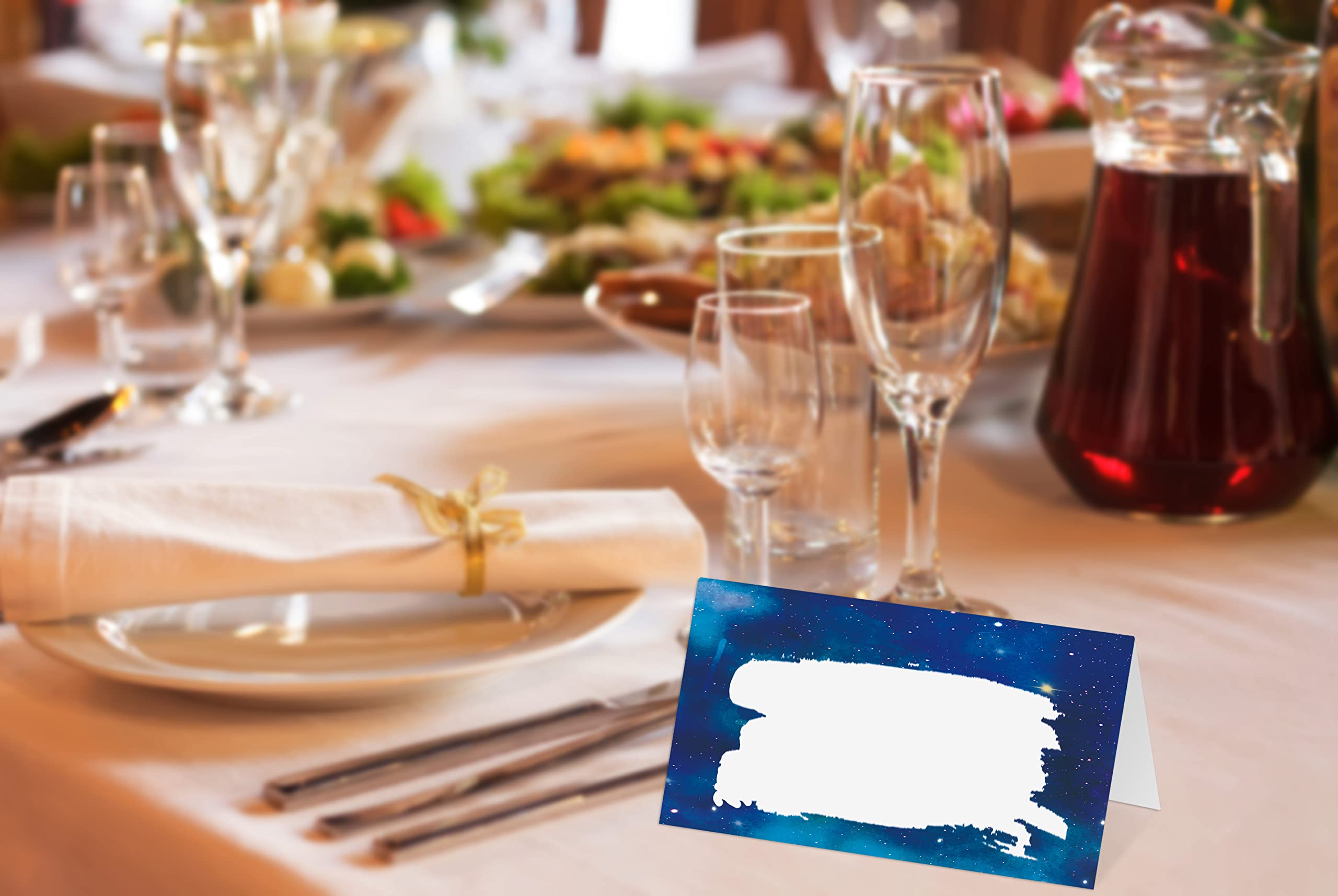 Place Cards For Wedding, Birthday Or Party, Blue Filled-In Name Place Cards, Foldover Seating Table Cards, 25 Pack, Folds Into 3