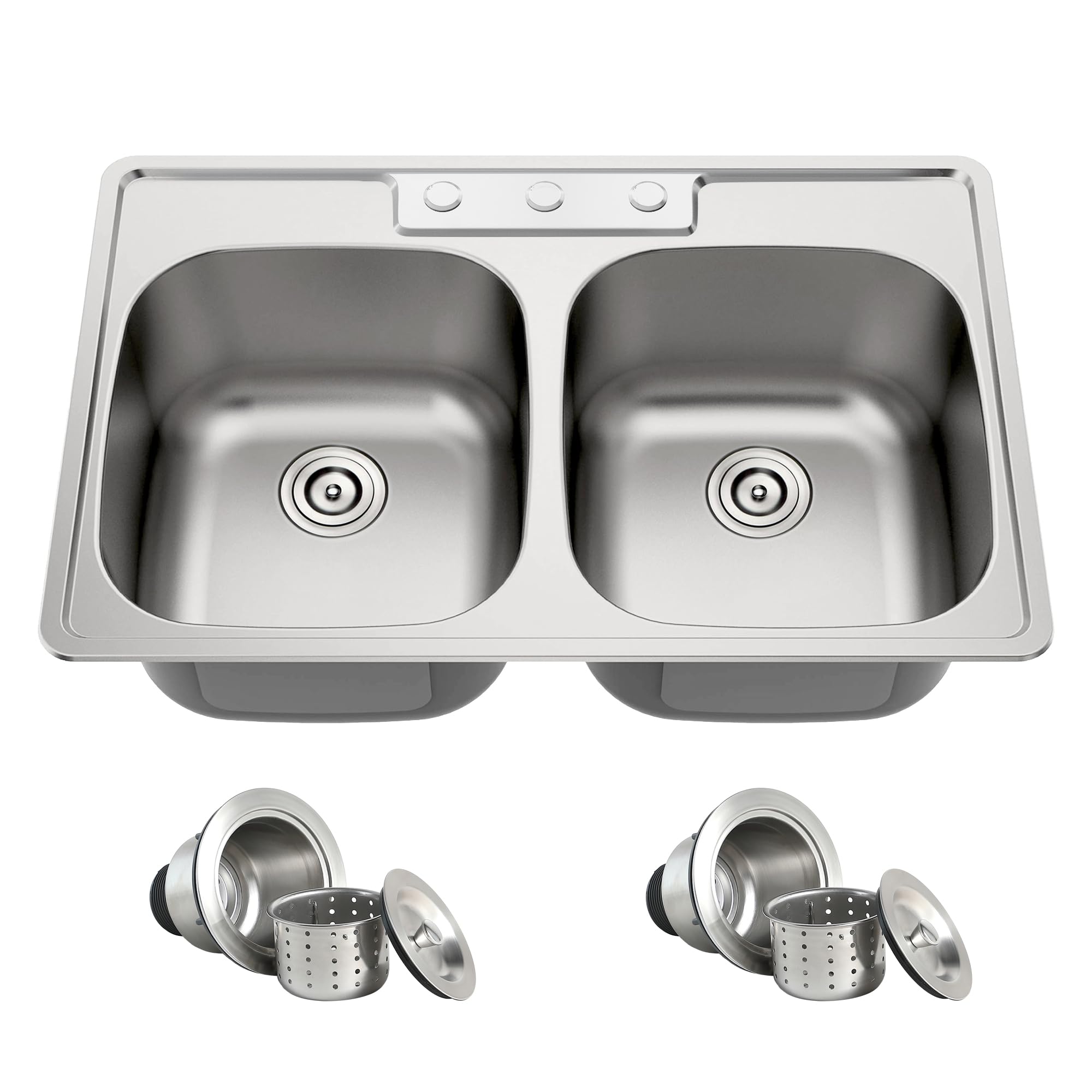 Blenzia 33 Inch Double Bowl Kitchen Sink Topmount 50/50 Drop In 18 Gauge 304 Stainless Steel Sinks With Basket Strainer 33    X
