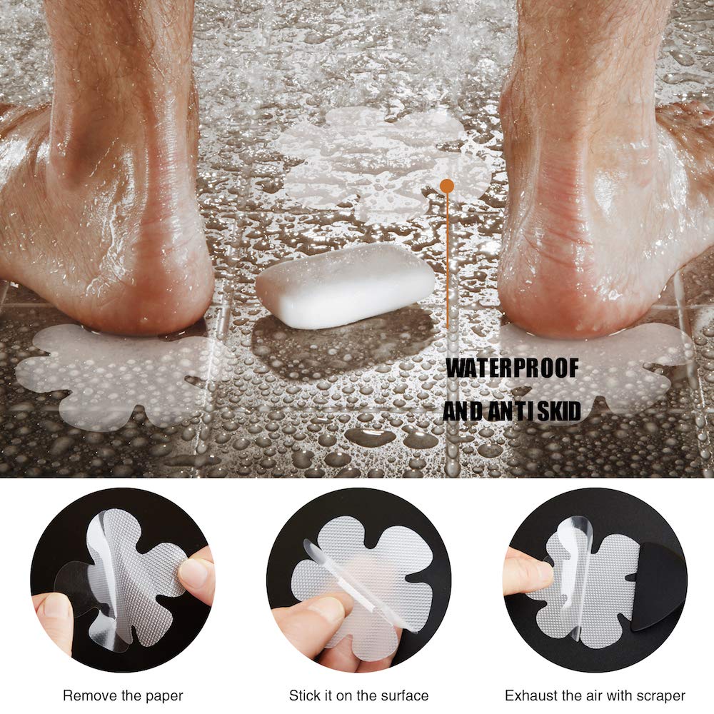 Secopad Original Bathtub Stickers Non-Slip, 24Pcs Safety Shower Treads Adhesive Appliques With Premium Scraper