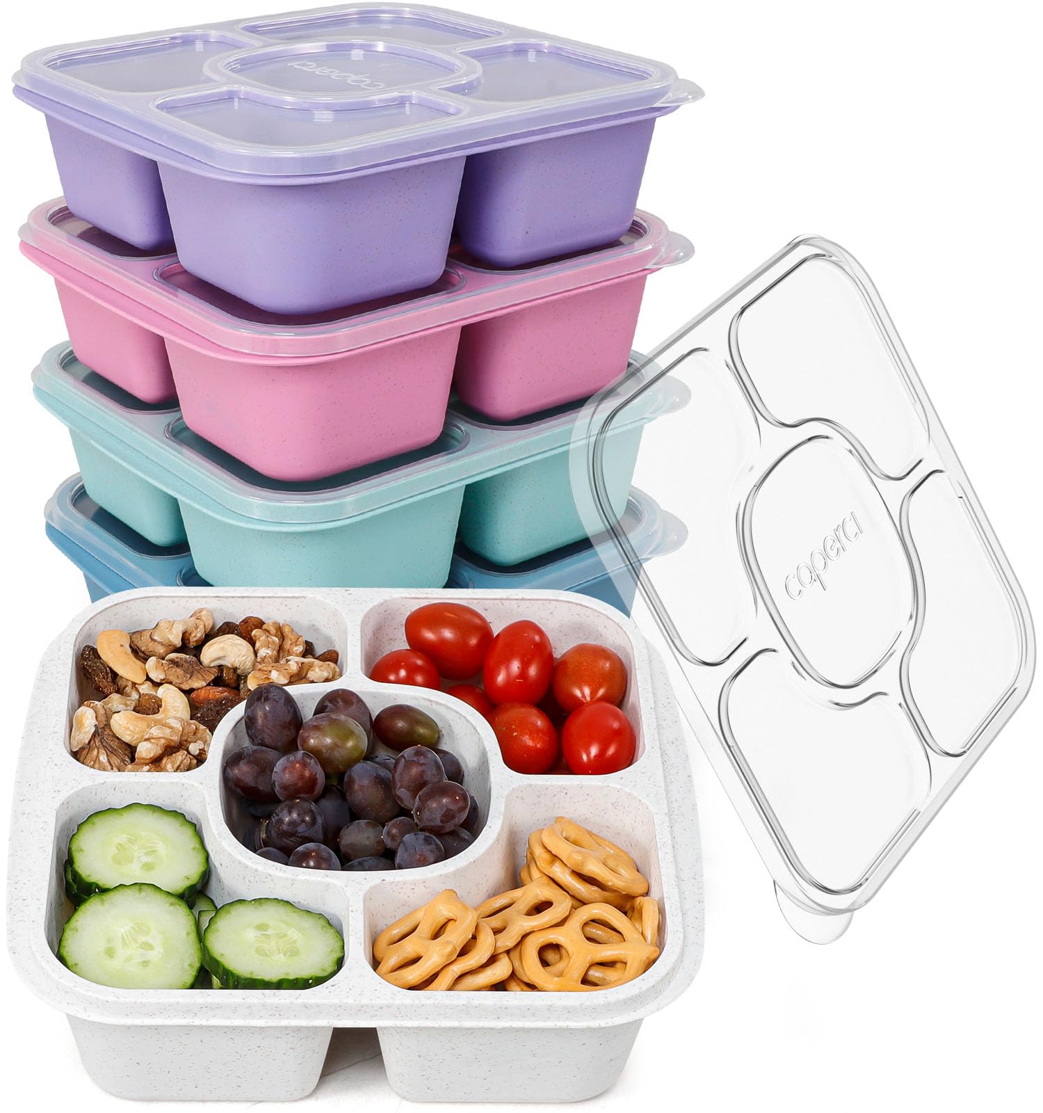 Caperci 5-Pack Lunchable Container Set for Kids & Adults - Reusable Bento Snack Box Containers with 5-Compartment for Food Stora
