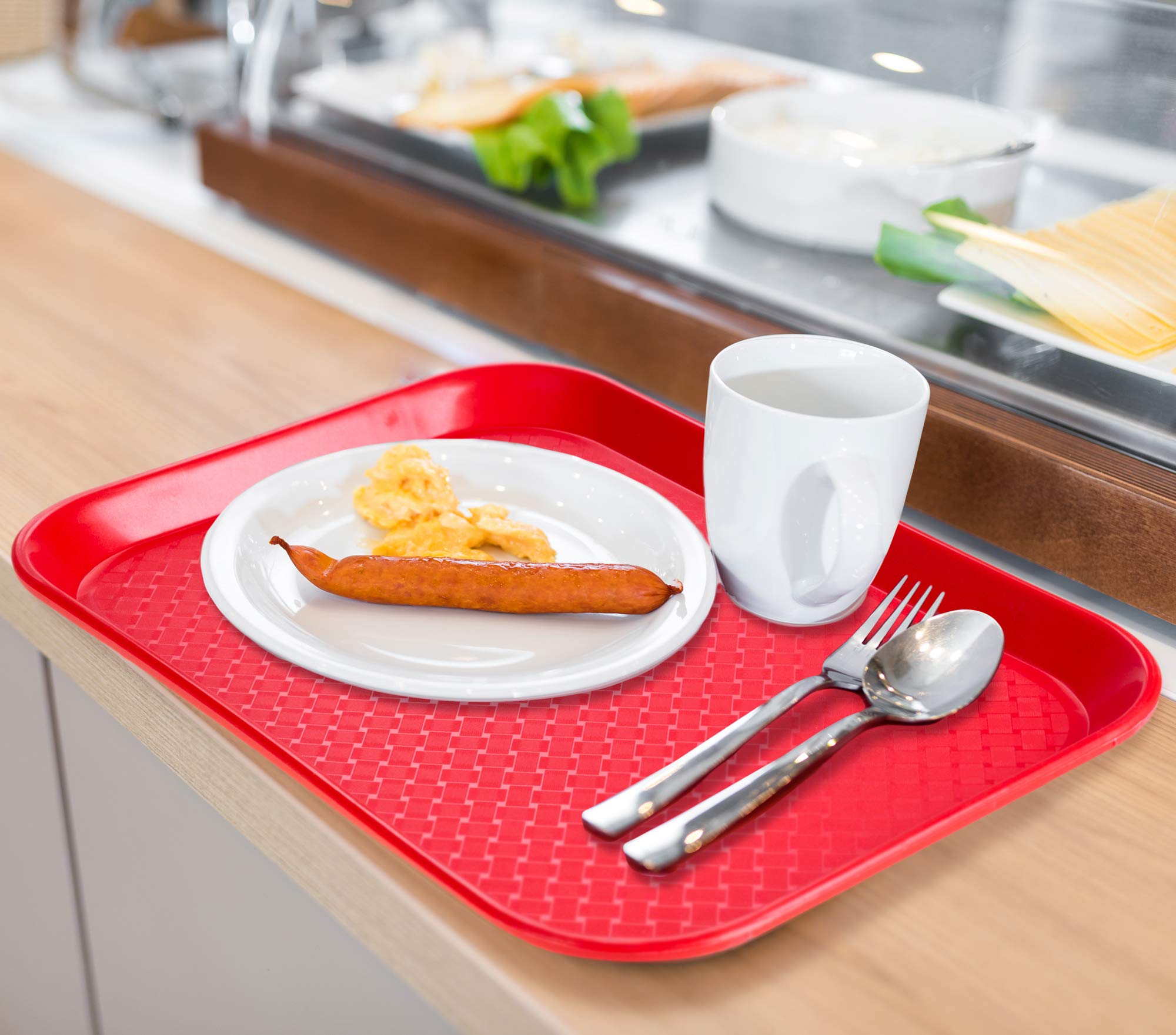 Fast Food Cafeteria Tray | 12 X 16 Rectangular Textured Plastic Food Serving Tv Tray | School Lunch, Diner, & Commercial Kitchen