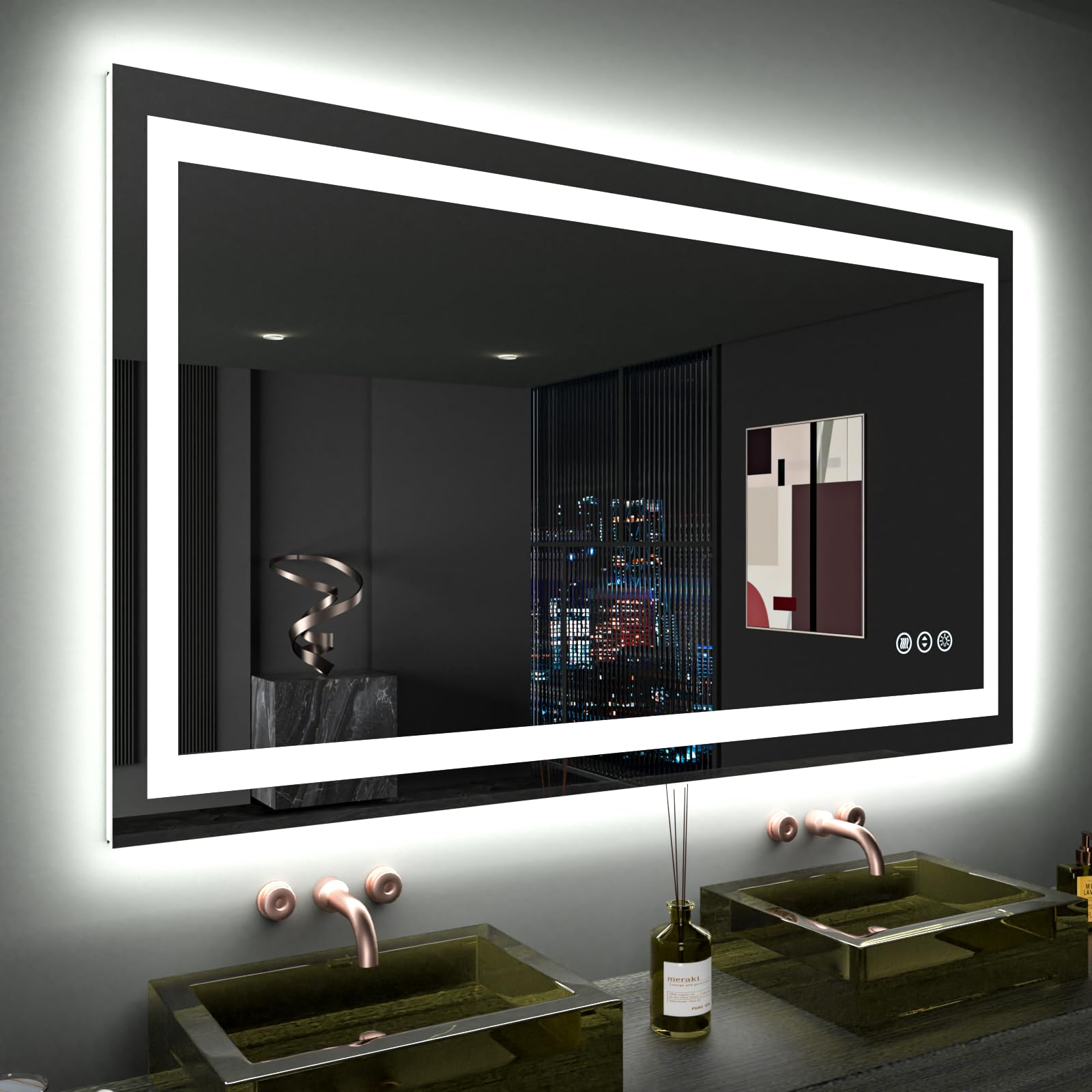 Loaao 48''X28'' Led Bathroom Mirror With Lights, Anti-Fog, Dimmable, Backlit + Front Lit, Lighted Bathroom Vanity Mirror For Wal